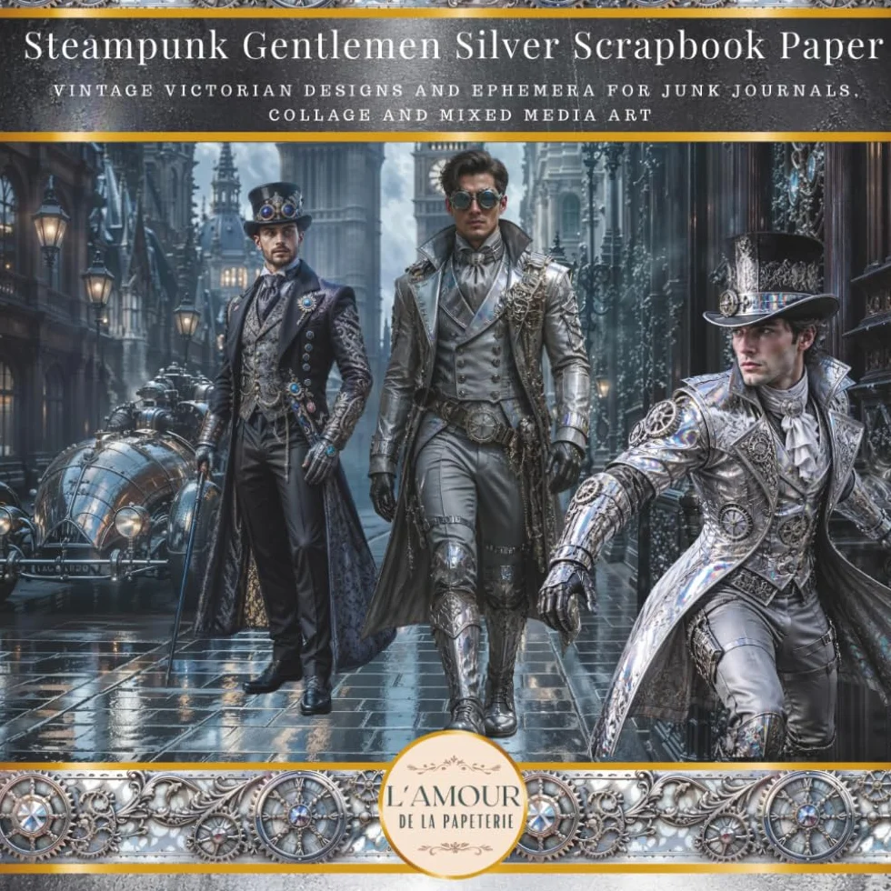 Steampunk Gentlemen Silver Scrapbook Paper: Vintage Victorian Designs And Ephemera For Junk Journals, Collage & Mixed Media Art