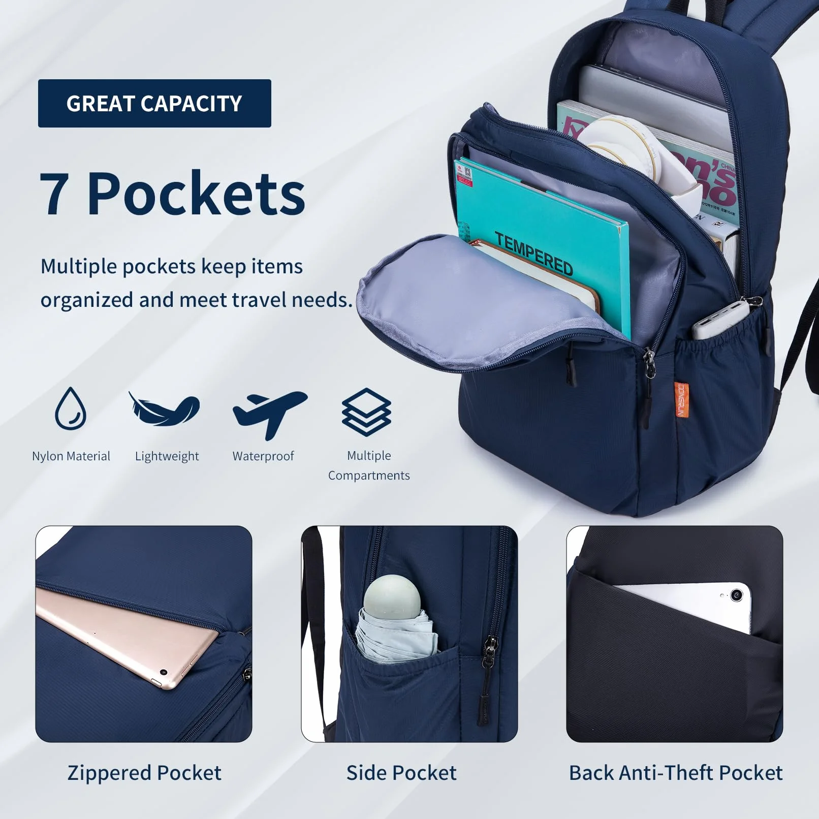40 x 30 x 15 cm plecak podróżny pod siedzeniem torba kabinowa bagaż British Airways Wizzair lekki wodoodporny nylonowy plecak podróżny, rozmiar kabinowy do samolotu, bagaż podręczny z