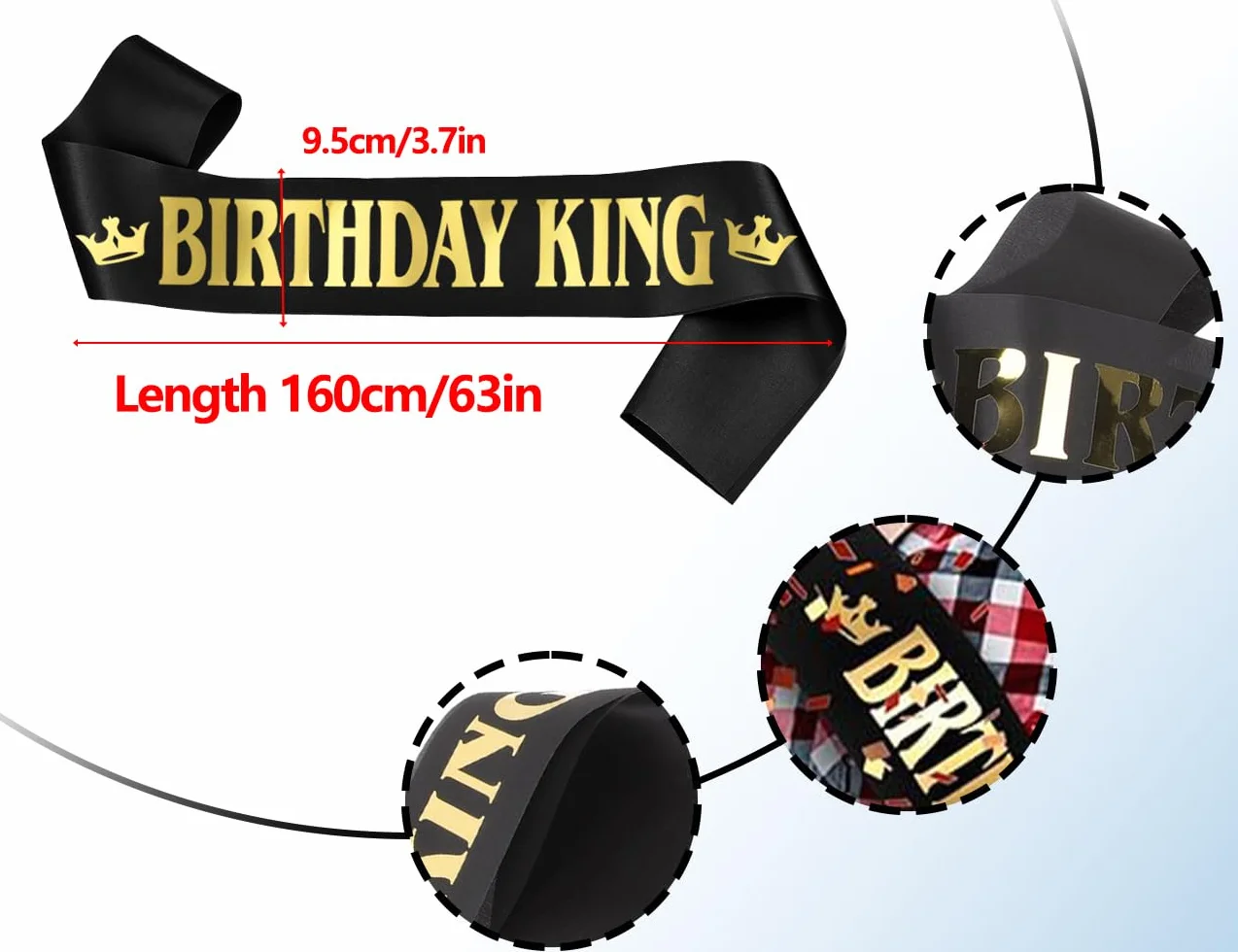 KAPSING Birthday King szarfa urodzinowa, męska szarfa urodzinowa, dekoracja urodzinowa, Boy Sash czarna, baner z okazji urodzin, dekoracja na przyjęcia urodzinowe