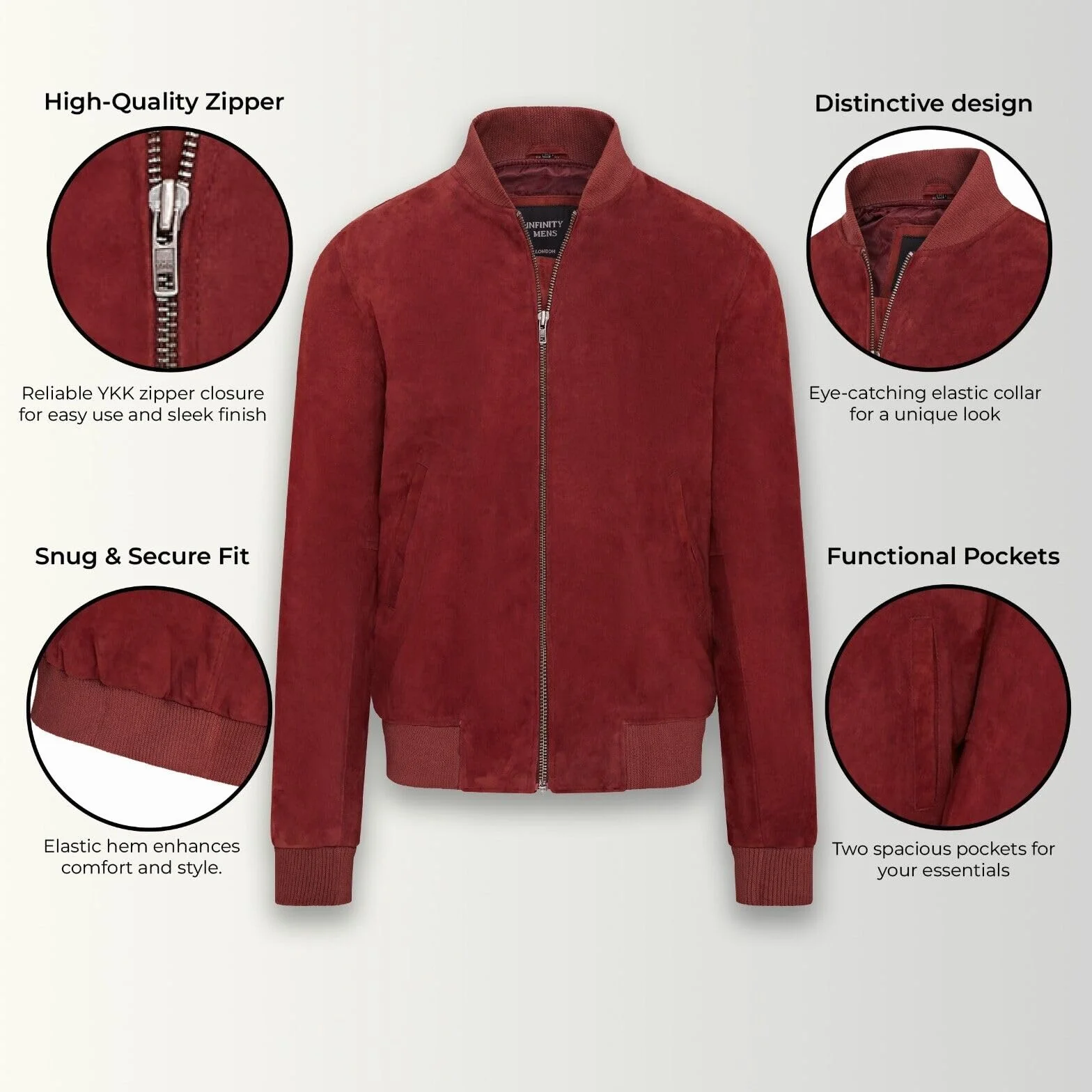 Infinity Leather Męska kurtka bomberka z miękkiej kozy zamszowej MA-1 Varsity