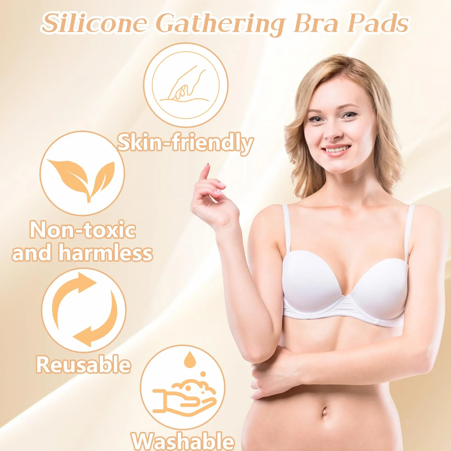 2 Pary Silikonowych Wkładek do Biustonosza, Wielokrotnego Użytku Wkładki do Bikini Push-up Wodoodporne, Wyjmowane Wkładki do Biustonosza, 2 Kolory Wkładek Push-up, do Bikini Sportowy