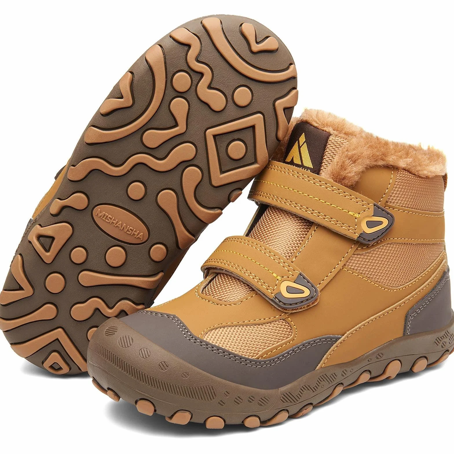 Mishansha Dziecięce buty zimowe, antypoślizgowe, trekkingowe, dla chłopców i dziewczynek, wygodne, bawełniane buty, 05 brązowy, 32 EU