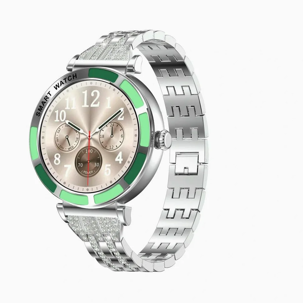 JCVBN Damski luksusowy inteligentny zegarek do ekranu HD, Bluetooth, monitorowanie zdrowia, monitor fitness, damski diamentowy smartwatch