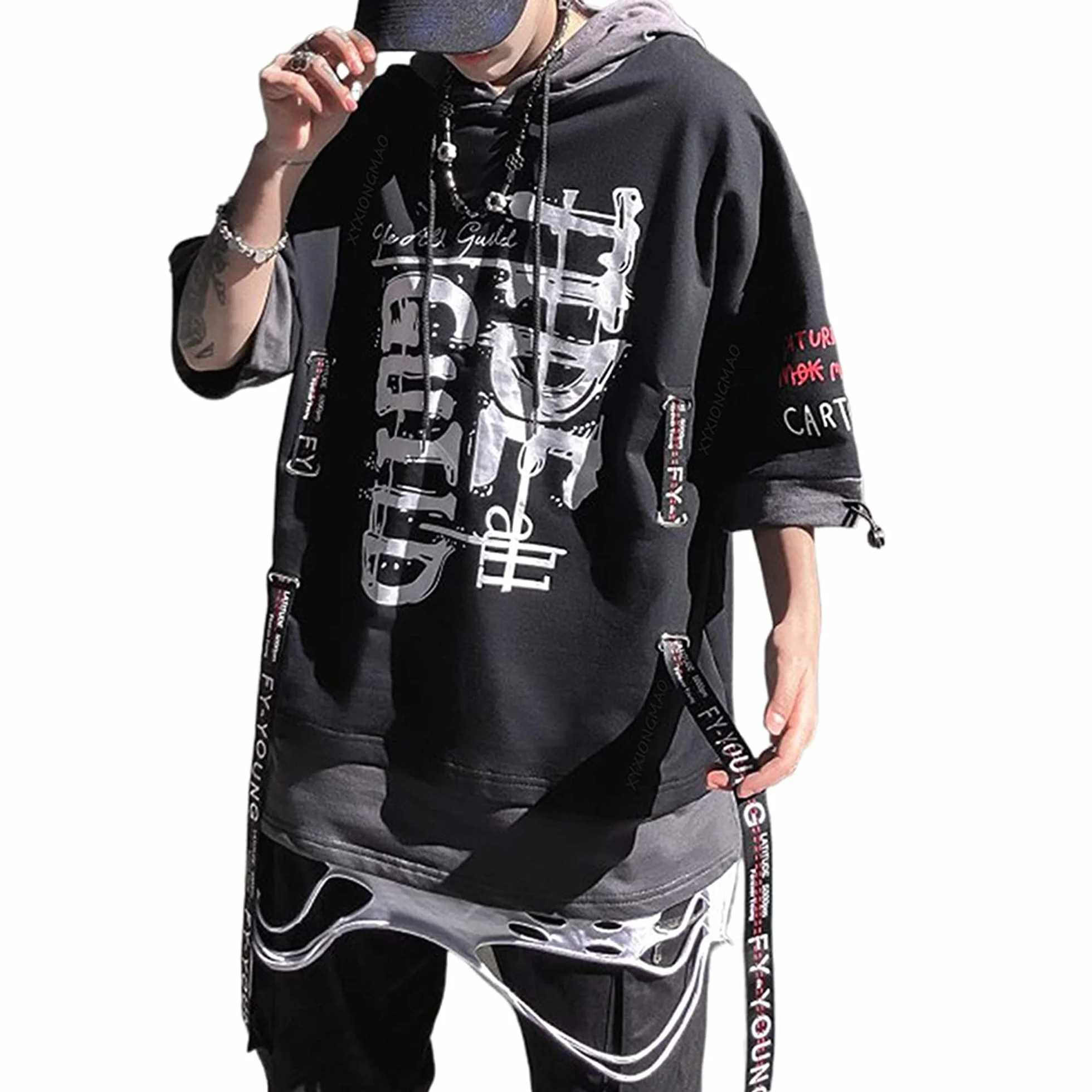 XYXIONGMAO Techwear japońska koszula Streetwear Hip Hop koszule męskie graficzne T alfabet projekt odzież robocza gotycka bluza z kapturem