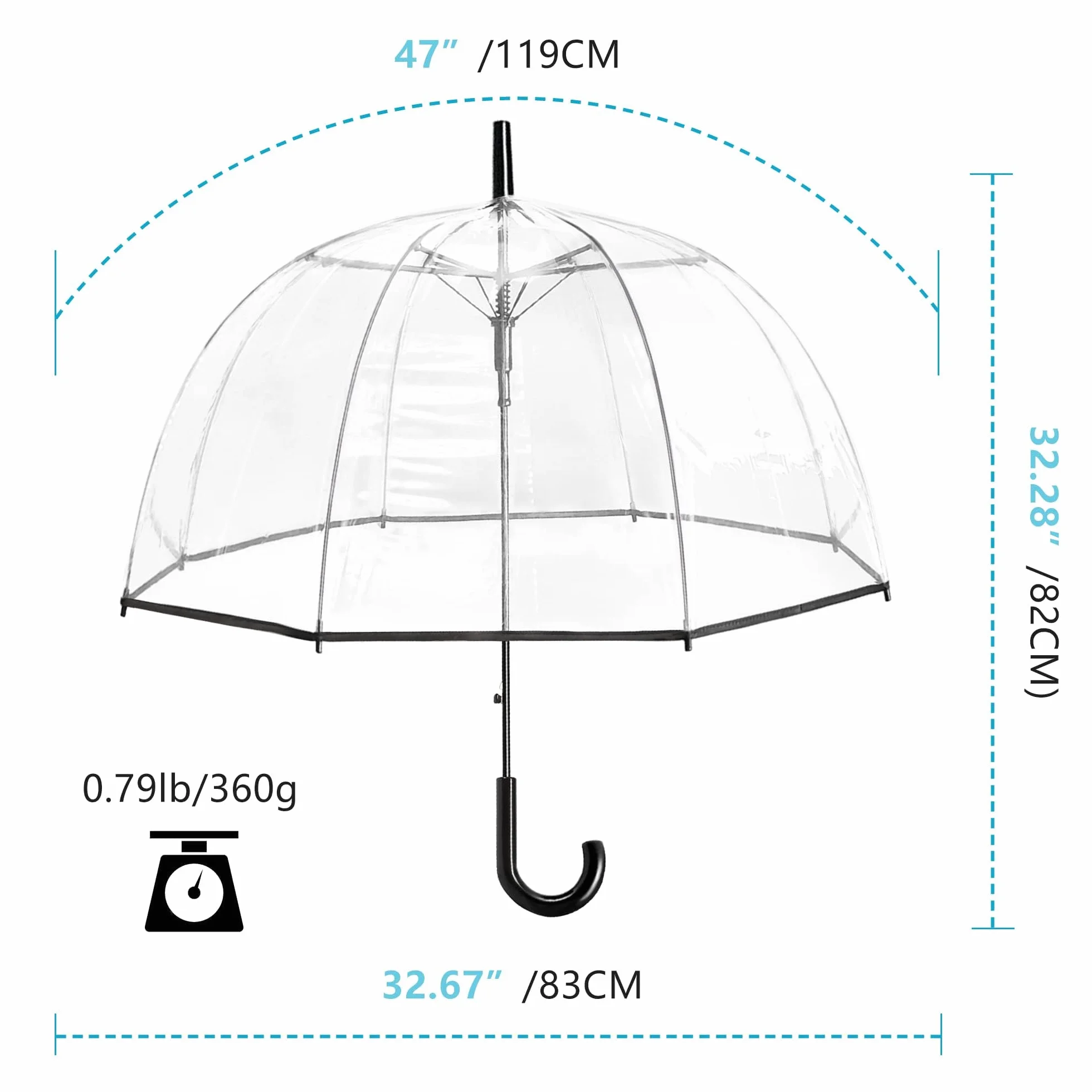 Generisch Przezroczysty parasol kopułowy, przezroczysty, automatycznie otwierany parasol ślubny na deszcz, wiatroszczelny i wodoszczelny, dla dorosłych lub dzieci, idealny na podróż lub wesela