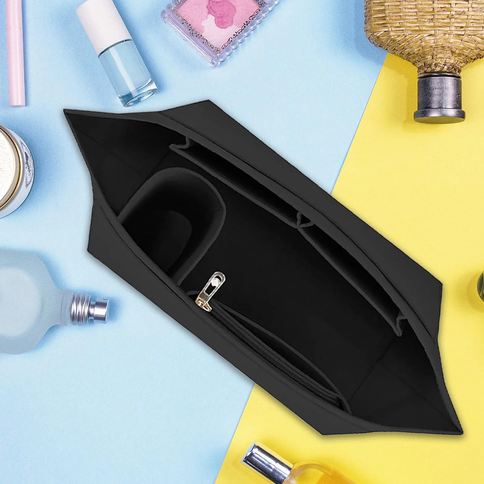 Organizer do torby, organizer Longchamp, organizer na torby, organizer na torby filcowe, z wieloma kieszeniami, składany organizer do Longchamp (czarny, 10 x 7,8 x 5,1 cala)