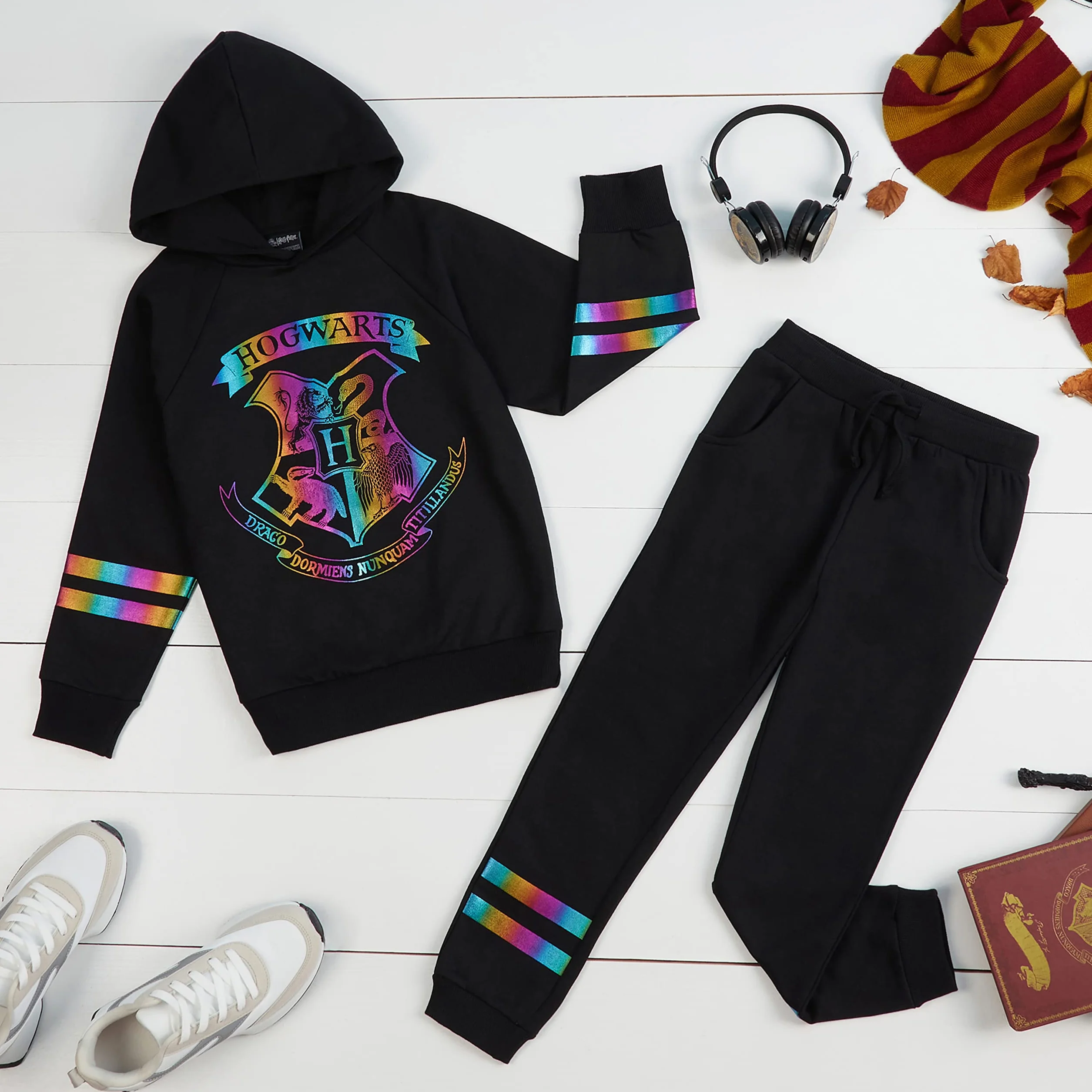 Harry Potter Dziewczęce dresy, bluzy z kapturem i spodnie dresowe dla dziewcząt (13-14 lat, czarne)