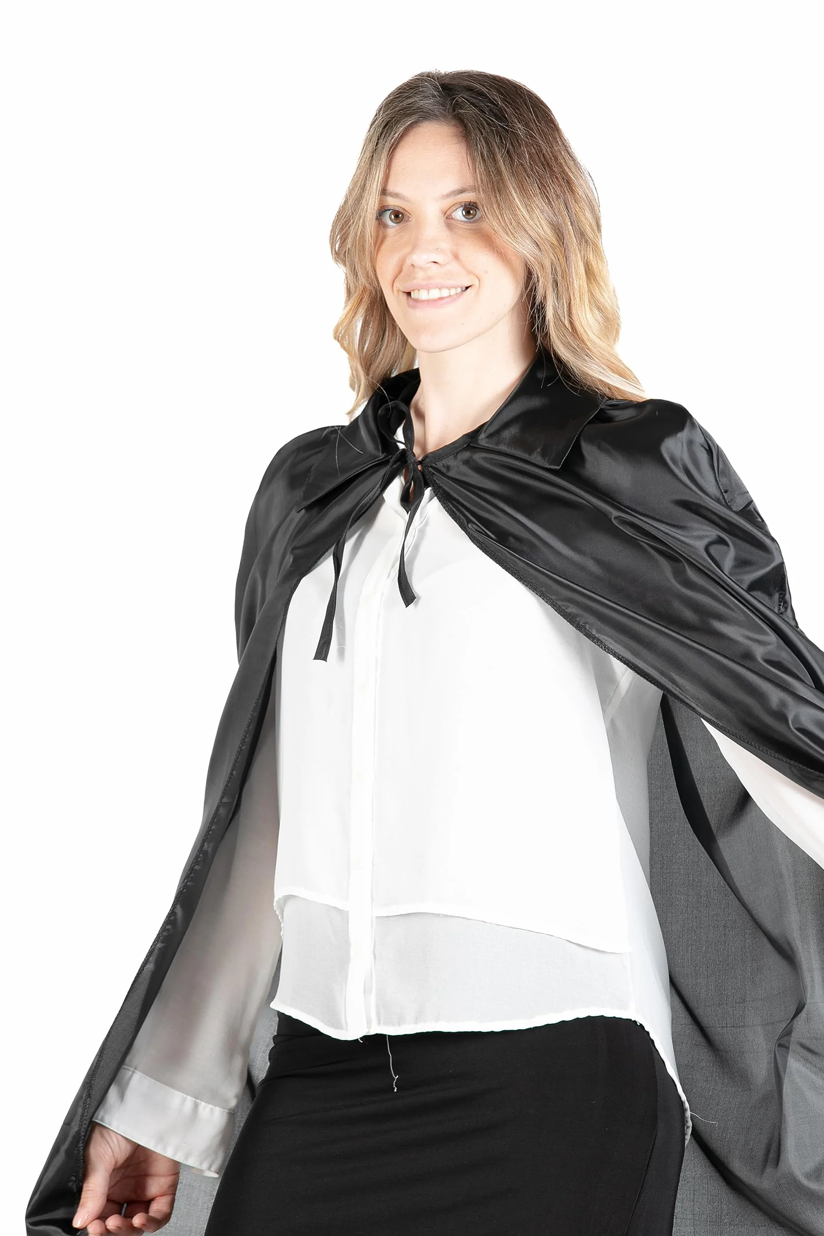 Cape Cloak disguise fancy dress with lapel revers (One size adult), black
