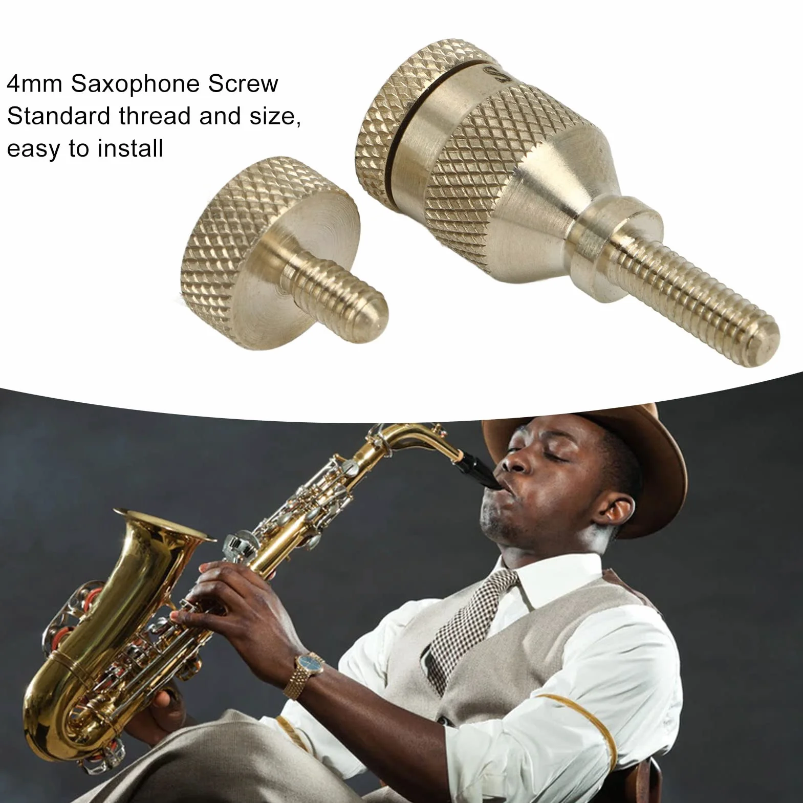 Śruba na Szyję Saksofonu, 2 Szt. 4mm Saksofon Śruba metalowa Złoty Sax Neck Screw Zakrzywiona Szyjka Saksofonu śruby Dokręcające dla Saksofonów Sopranowych, Tenorowych, Sopranowych
