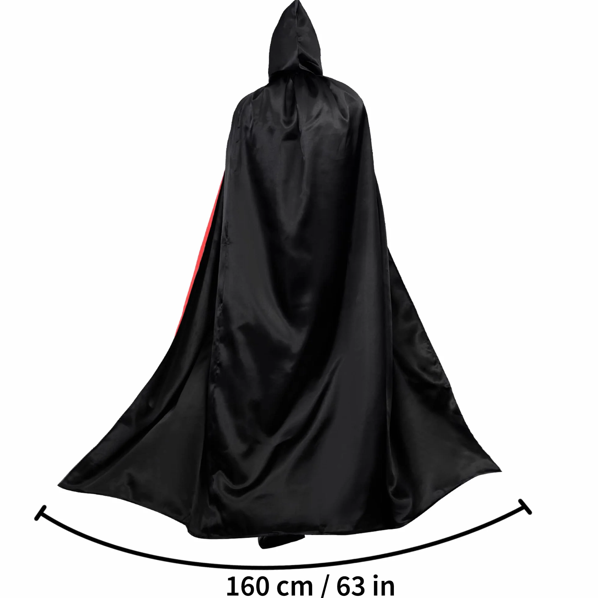 Myir JUN Czarno-czerwona peleryna dla dorosłych dzieci, uniseks, płaszcz z kapturem, kostium na Halloween, satyna, czarownice, wampiry, płaszcz, fantazyjne przebranie dla dzieci (L)