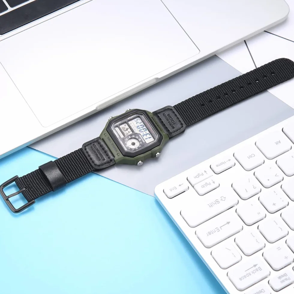 Nylonowy pasek 18 mm kompatybilny z zegarkami męskimi Casio AE1200WH AE-1000 SGW-300H/400 W-735 PRG270 - skórzany pasek zastępczy do zegarka, 18mm, Nylon, Stworzony kwarc