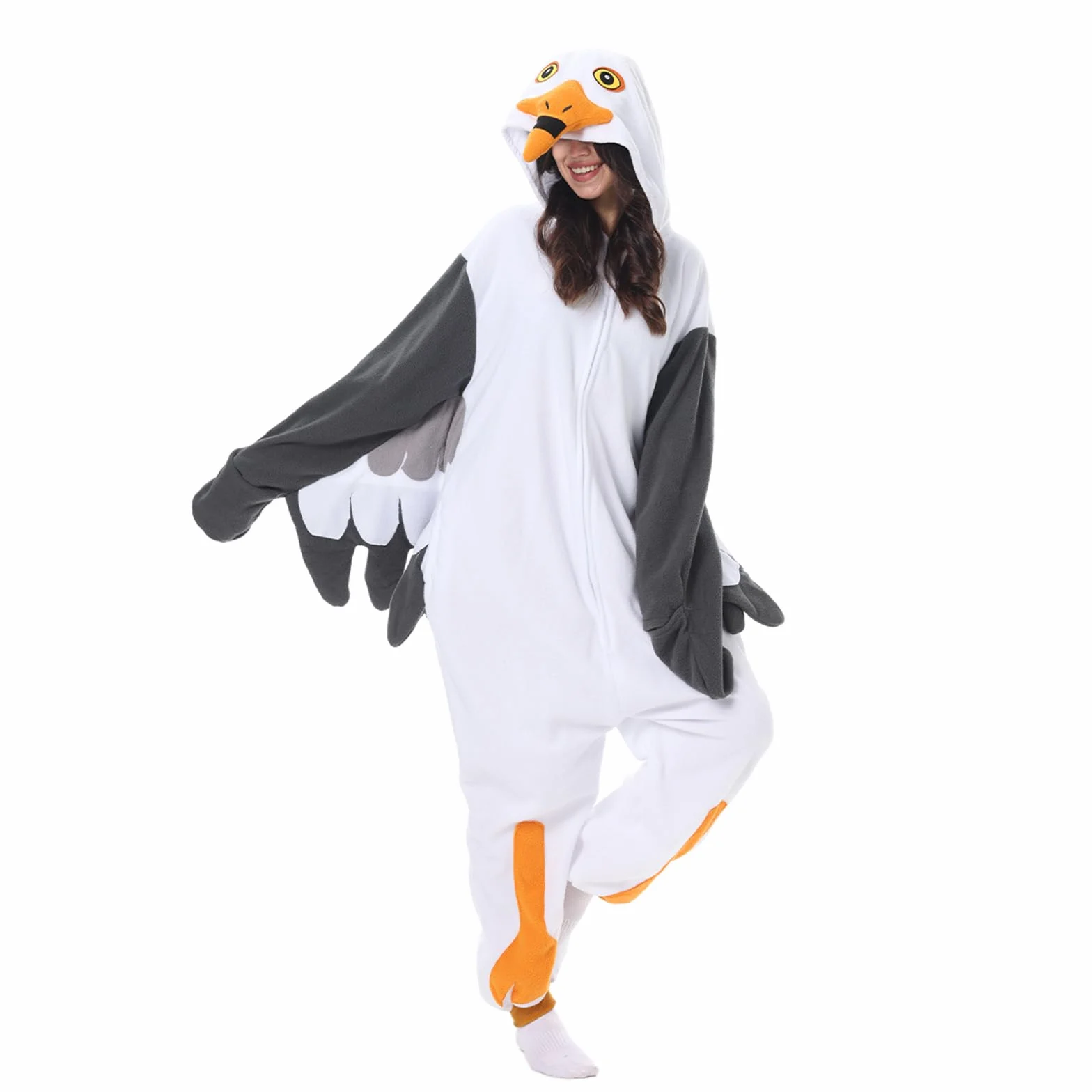 LANFAN Onesie kostium mewy dla dorosłych piżama, dla mężczyzn i kobiet, unisex, Cosplay, zwierzęta, pluszowa bielizna nocna, kombinezon na Halloween, kombinezon dla mężczyzn i kobiet