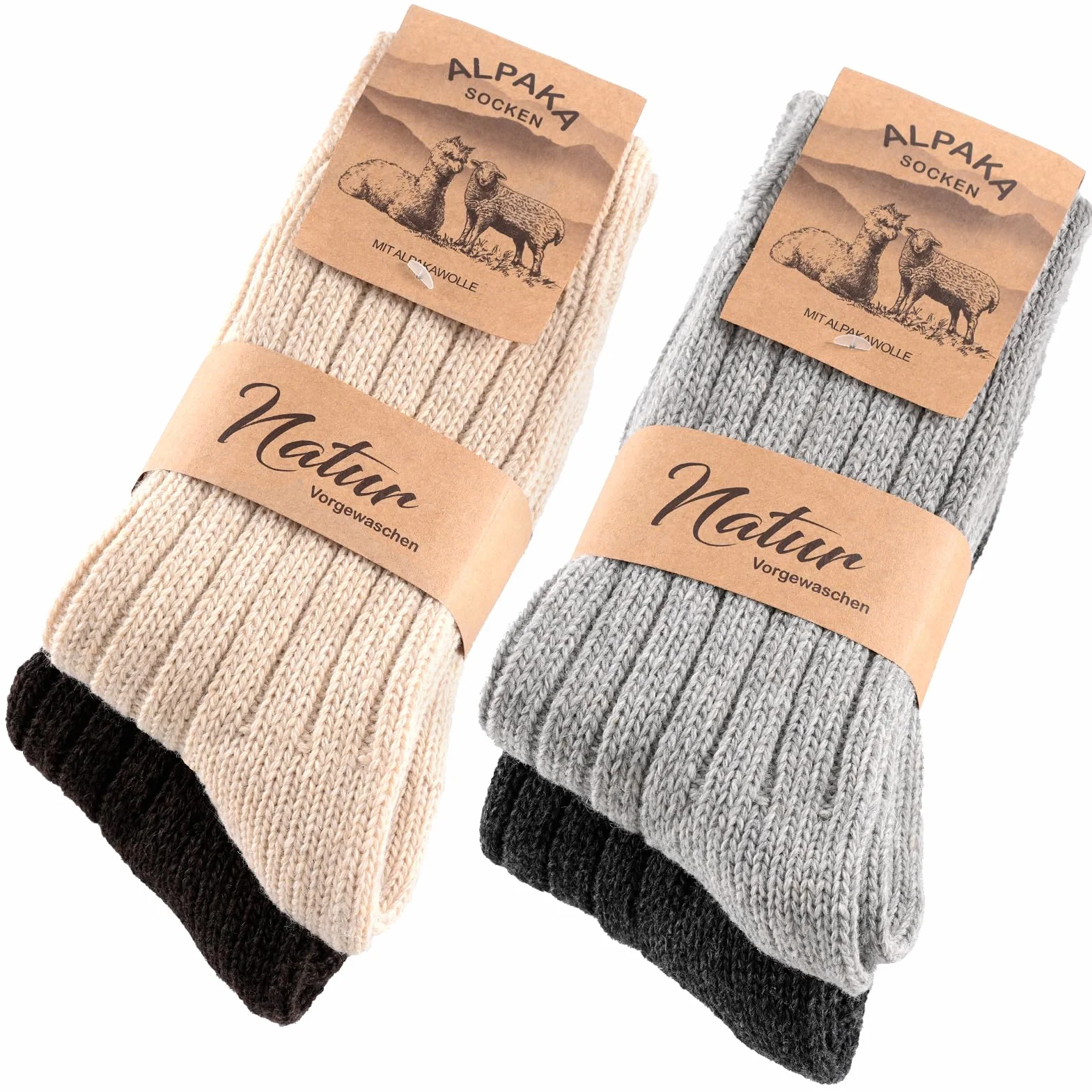 SockWaddles–4 Pary Skarpetek z Alpaki, Uniwersalne, Przepuszczalne, Ciepłe i Grube, Ekstremalnie Ciepłe Skarpetki Zimowe, z Alpaką Wełną,Rozmiar 39-42 43-46