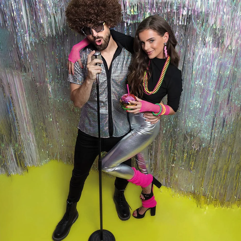 Boland - Disco Shirt, Silver, Disco Diamond Shirt, koszula męska z krótkim rękawem, koszula męska, top, koszula imprezowa na karnawał lub bal przebierańców