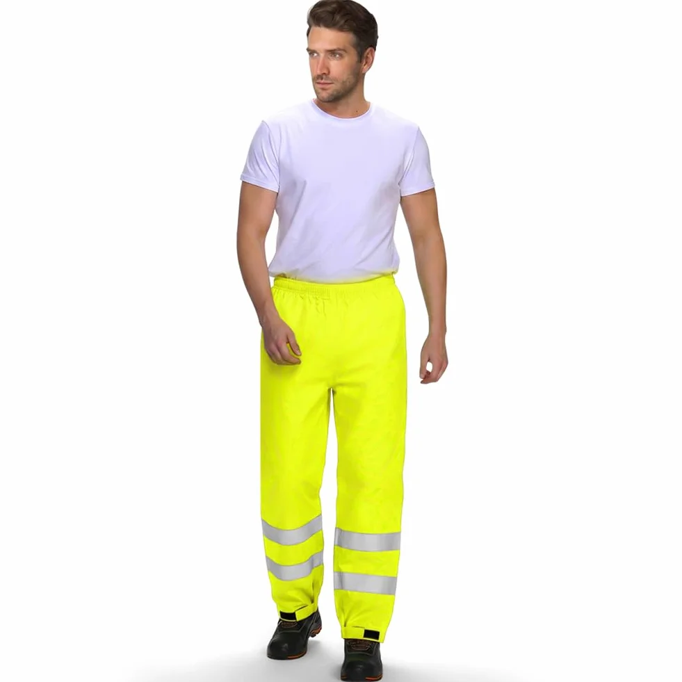 AUYAO Lekkie spodnie przeciwdeszczowe dla mężczyzn i kobiet, fluorescencyjne pomarańczowe/żółte spodnie ostrzegawcze, wiatroszczelne spodnie outdoorowe na rower, spodnie trekkingowe, kempingowe