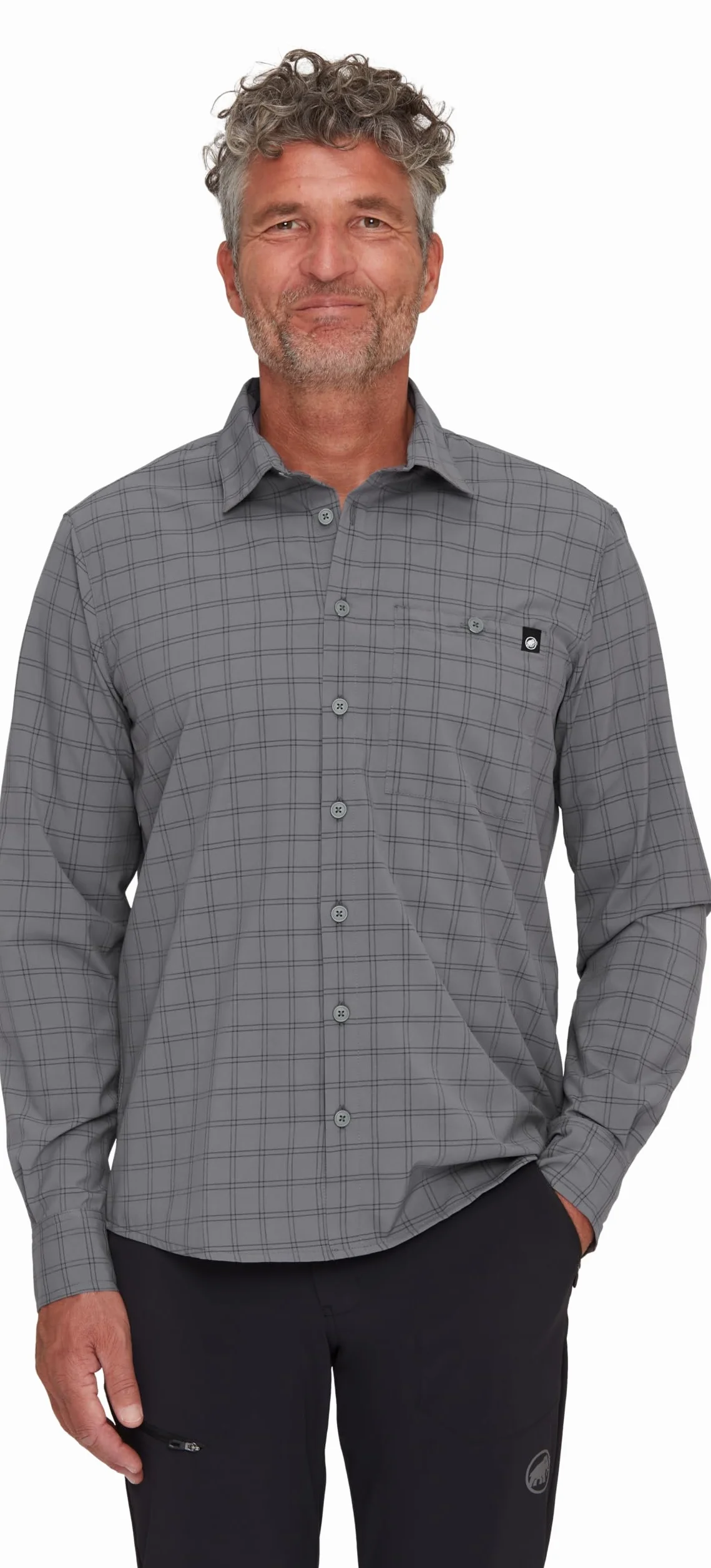 Mammut Lenni Longsleeve Shirt Men – Koszula Trekkingowa Męska | Długi Rękaw, Ochrona UV, Szybkoschnąca i Oddychająca | Rozmiar S, Stalowy-czarny