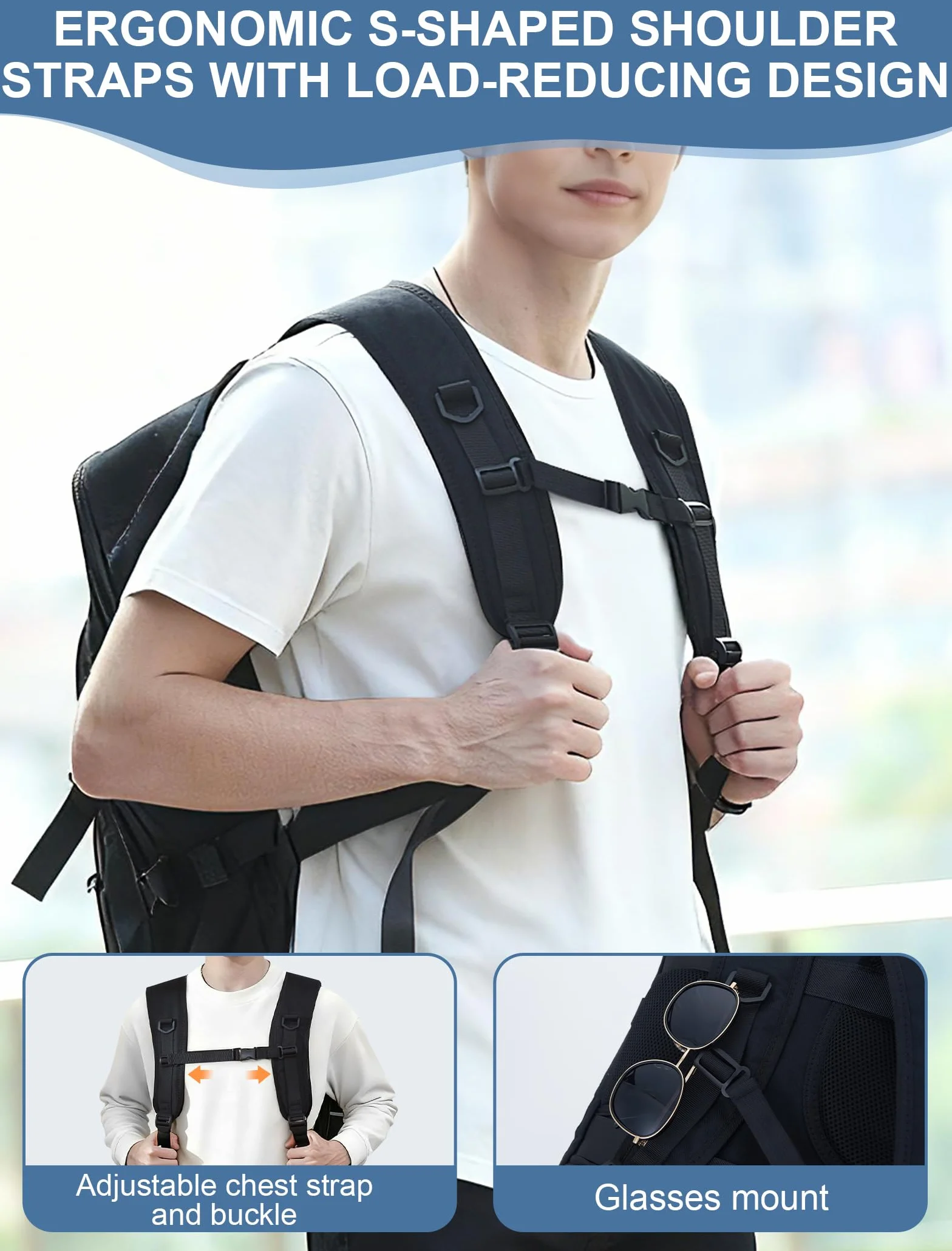 Bagaż Podręczny 40x30x20 Plecak, 24-30L Rozkładany 40x30x25 Plecak Podróżny Męski i Damski do Ryanair, Eurowings, Wizzair, Vueling,Cabin Bag Travel Backpack do Pracy, Biznesu i Podróży, Czarny