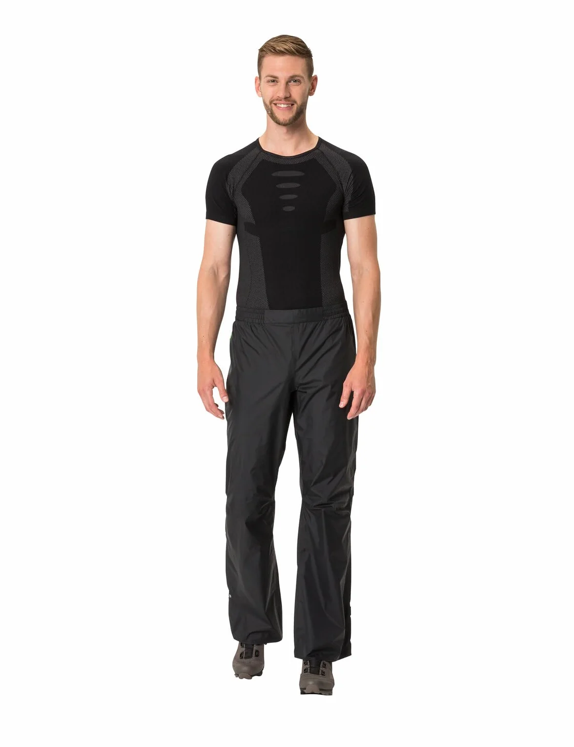 VAUDE Spodnie przeciwdeszczowe męskie Drop Pants LI, wodoodporne spodnie outdoorowe na rower, lekkie spodnie wierzchnie, oddychające spodnie rowerowe, czarne, szybko się zakładają