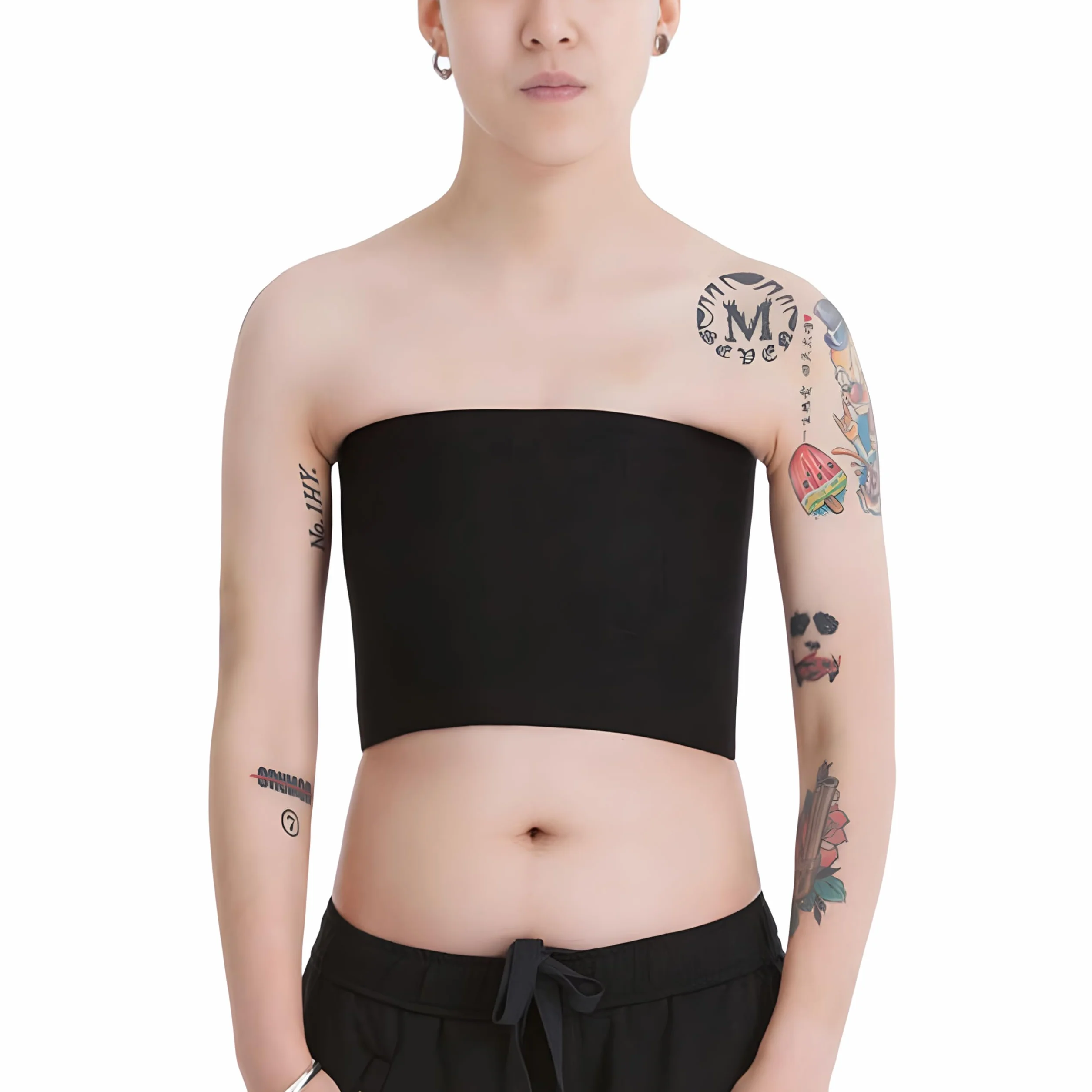 BaronHong Tomboy Trans Lesbijka bez ramiączek Plus Size Chest Binder Top z taśmą gumową 20 cm, czarny, S