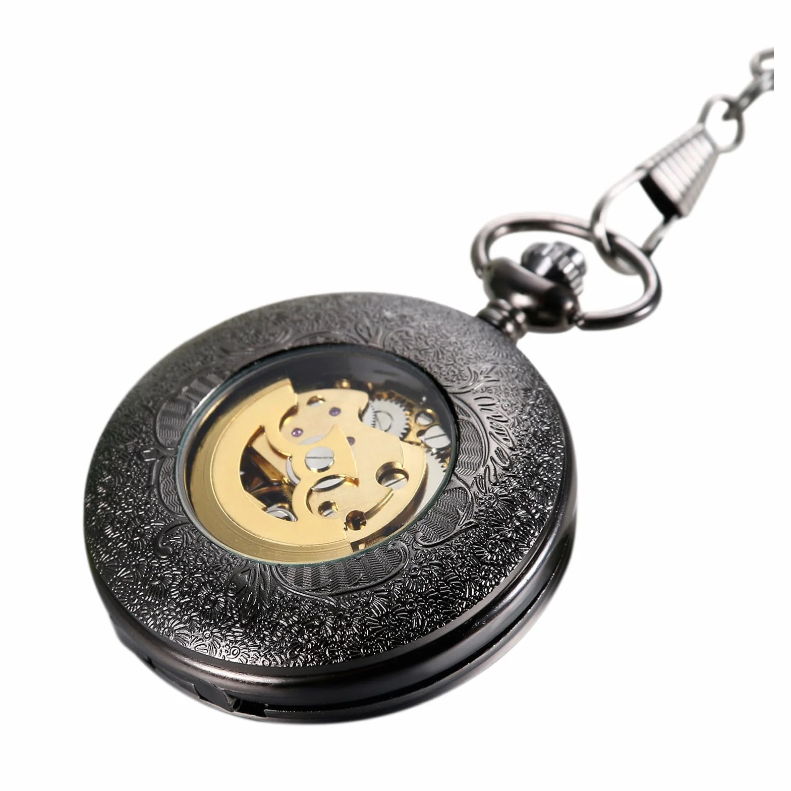 Avaner Posrebrzane starzejące się Steampunk Szkielet Roman Number Half Hunter Case Ręka Mechaniczny Wiatr Zegarek Kieszonkowy Naszyjnik, Model 7, Vintage