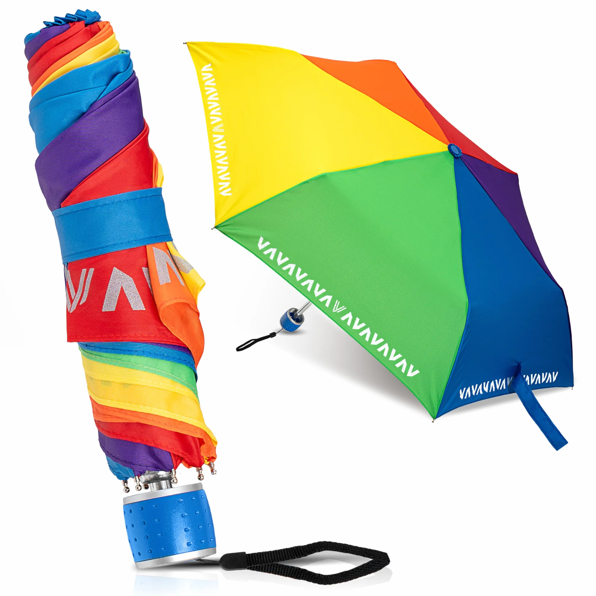 Villkin Parasol dla dzieci z paskami odblaskowymi – kolorowy i lekki parasol kieszonkowy dla dzieci o rozpiętości 97 cm – odporny na burzę parasol dla chłopców i dziewczynek