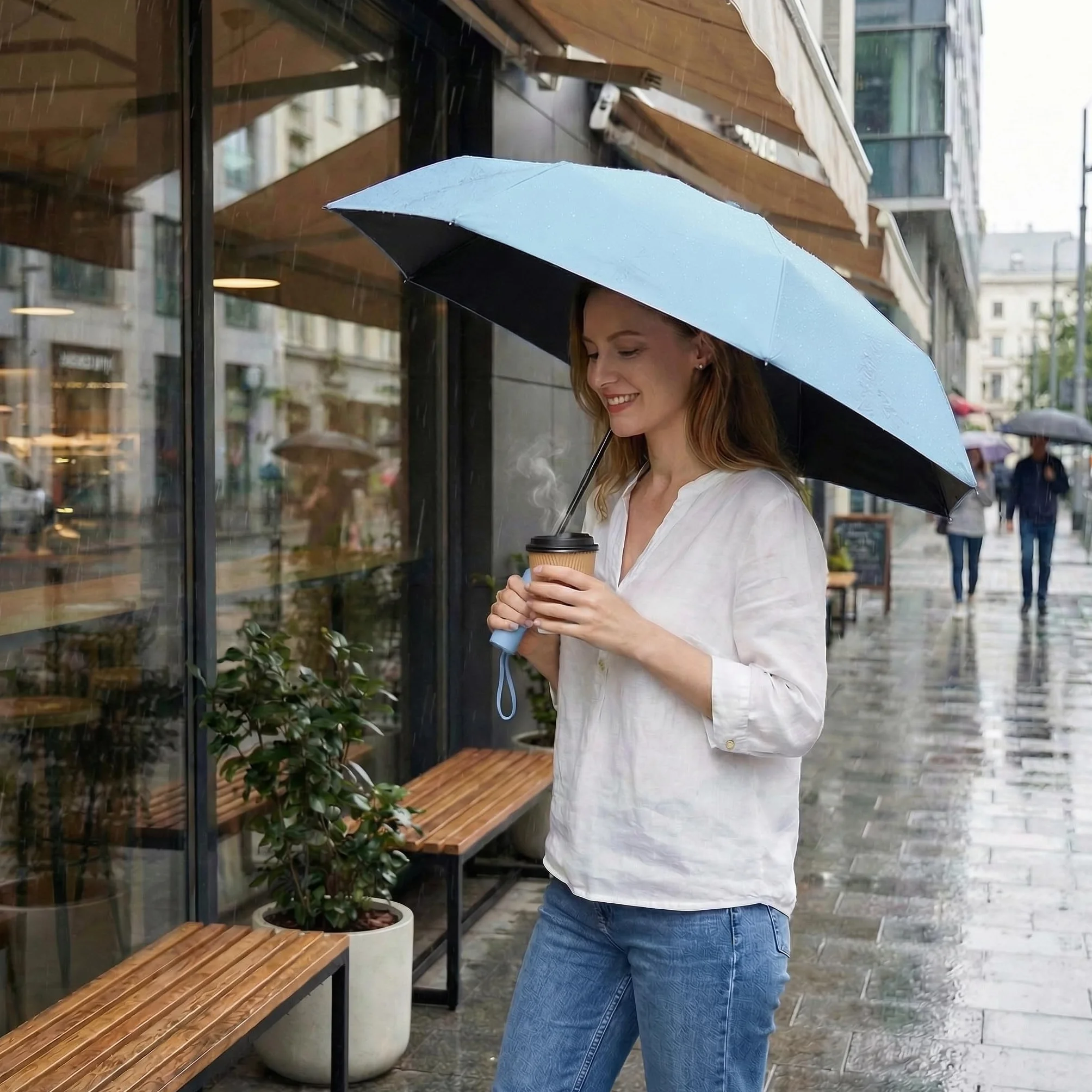 BAODINI Mały parasol podróżny chroniący przed promieniowaniem UV, kompaktowy, na deszcz i słońce, UPF 50+, wiatroszczelny, przenośny, 106 cm, dla kobiet i mężczyzn