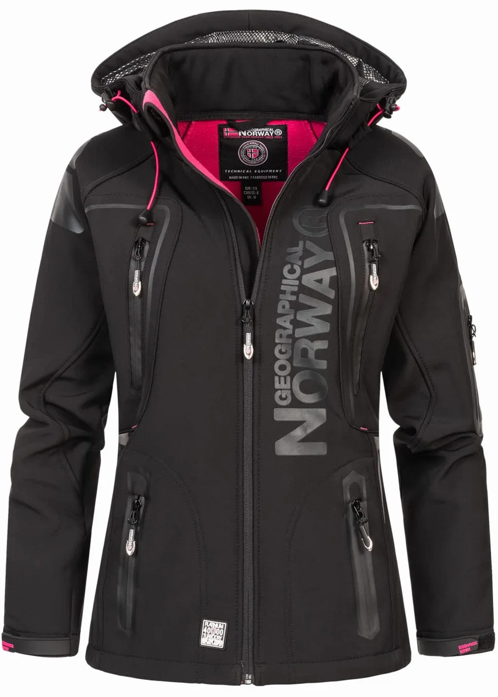 Geographical Norway Tislande Lady – damska kurtka softshell z kapturem, wodoszczelna, outdoorowa, wiatroszczelna, do aktywności na świeżym powietrzu, wędrówek, jazdy na nartach, na jesień, zimę,