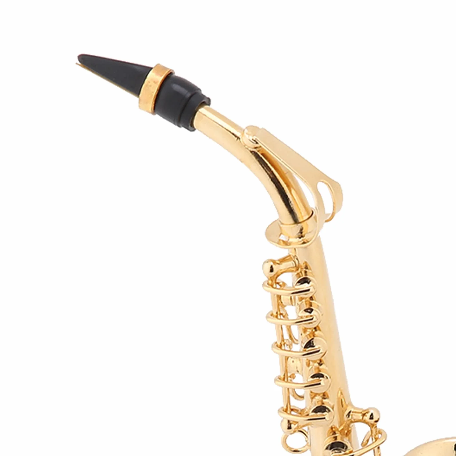 14 cm miniaturowa replika saksofonu altowego z pozłacanym stojakiem, etui i ornamentem mini instrument muzyczny model do dekoracji wnętrz figurka model