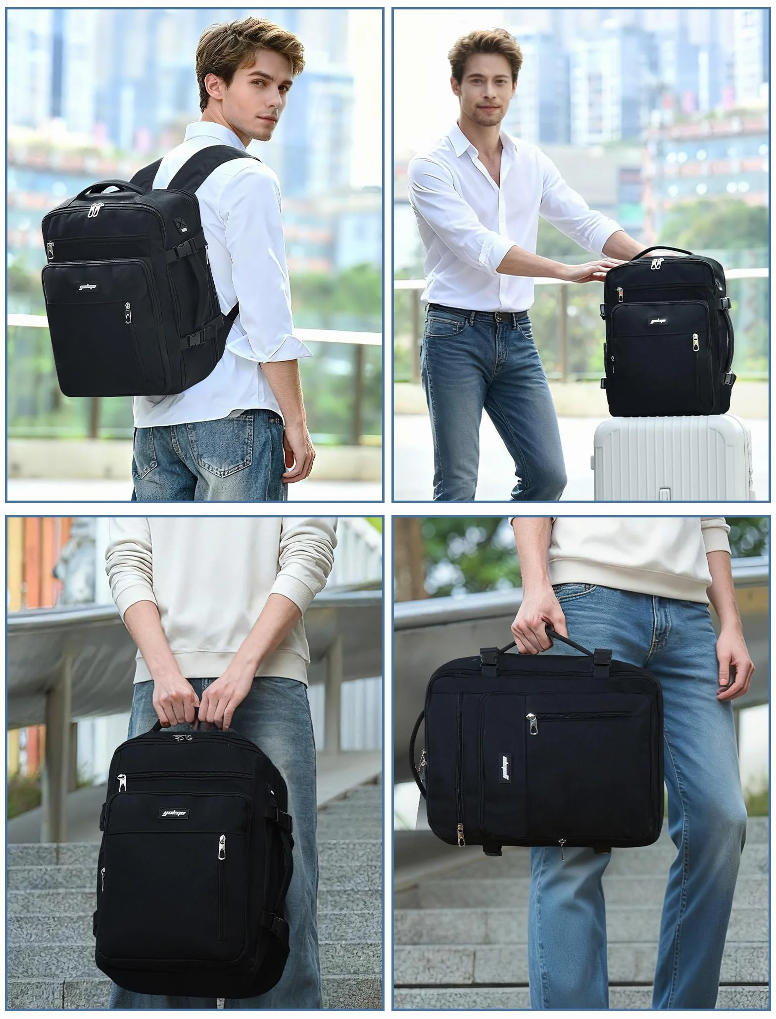 Bagaż Podręczny 40x30x20 Plecak, 24-30L Rozkładany 40x30x25 Plecak Podróżny Męski i Damski do Ryanair, Eurowings, Wizzair, Vueling,Cabin Bag Travel Backpack do Pracy, Biznesu i Podróży, Czarny