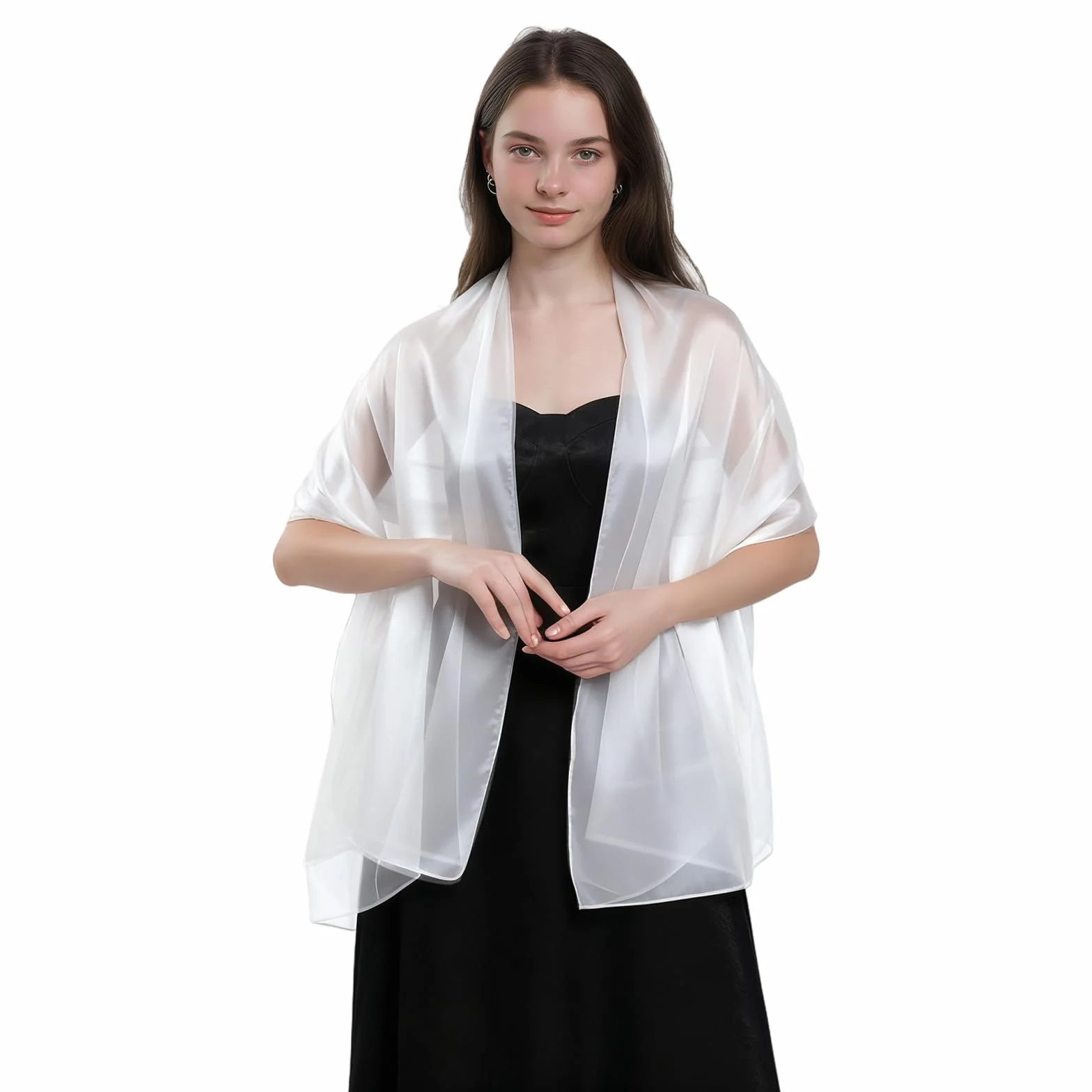 Szal na suknię wieczorową, Elegancki szal ślubny dla kobiet na uroczystości, na wieczorne przyjęcia, codziennego użytku, Elegancki szal dla druhny ślubnej, biały, 170 x 70 cm