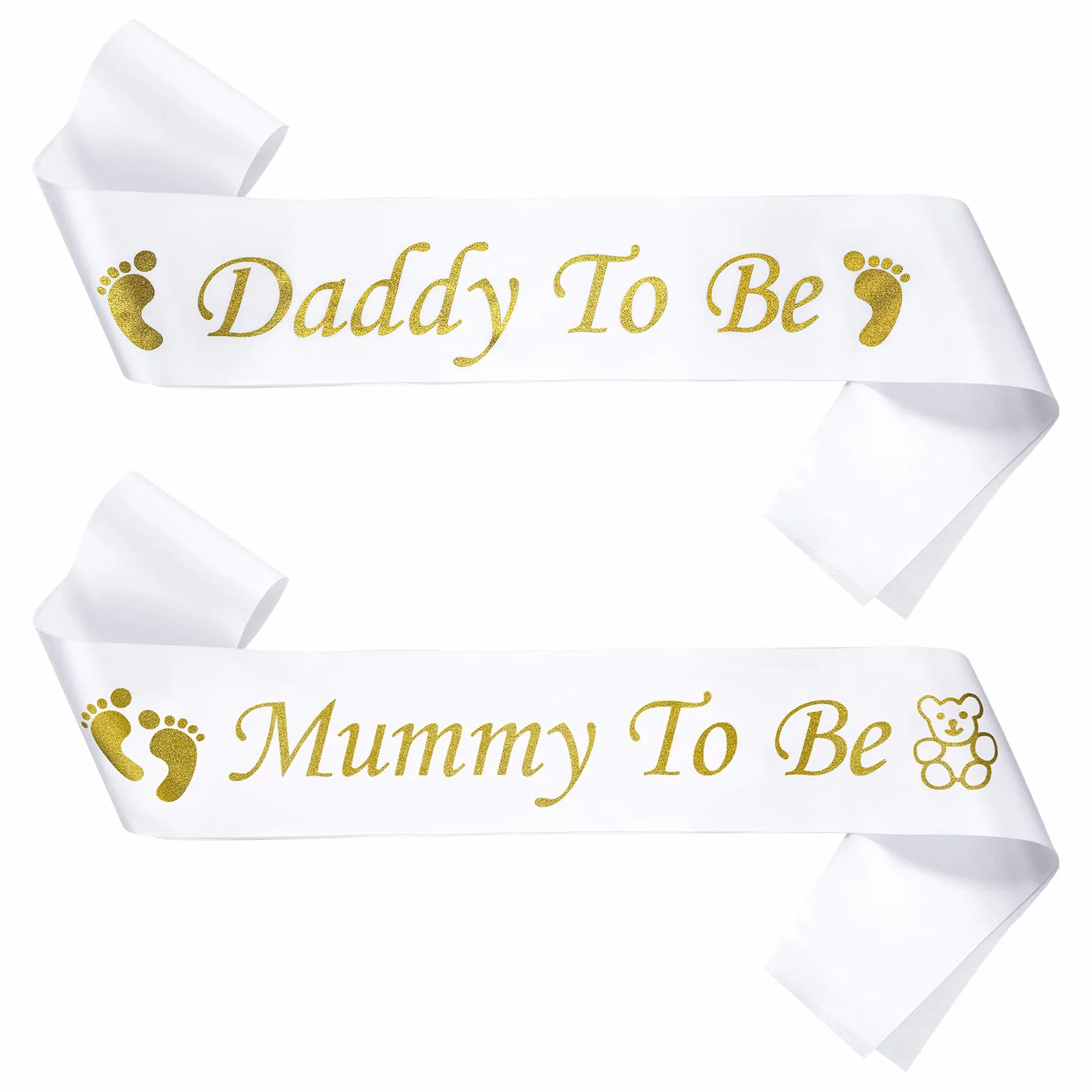 Prasacco 2-częściowy zestaw szarfy 'Mummy and Daddy To Be' – artykuły imprezowe na baby shower i dekoracja, prezent do ujawnienia płci (białe złoto)