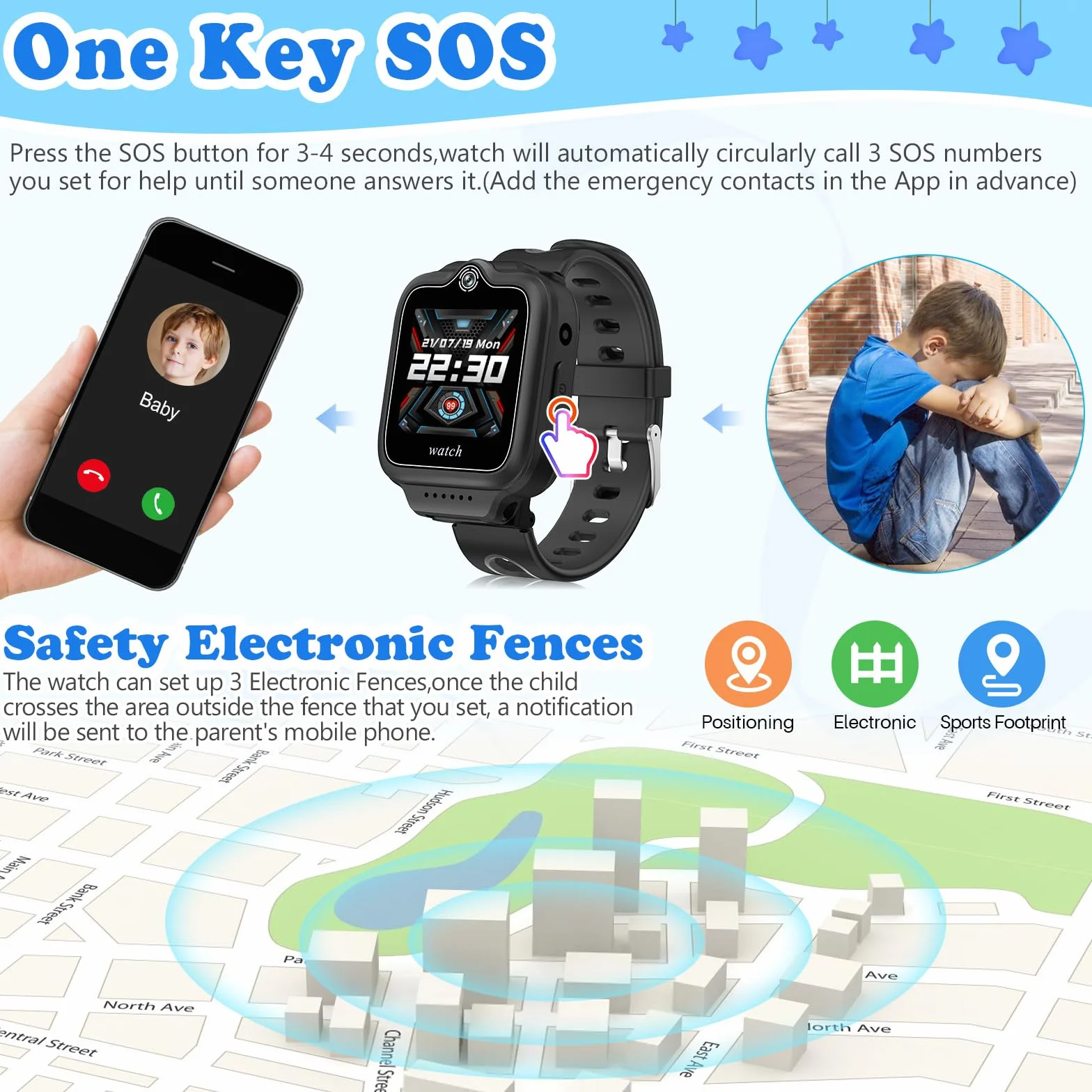 ele ELEOPTION 4G GPS dziecięcy smartwatch z telefonem, wodoszczelny, Smart Watch dla chłopców i dziewczynek, 2-drożne połączenia, rozmowy głosowe i wideo, aparat, SOS, odtwarzacz muzyczny i wideo,