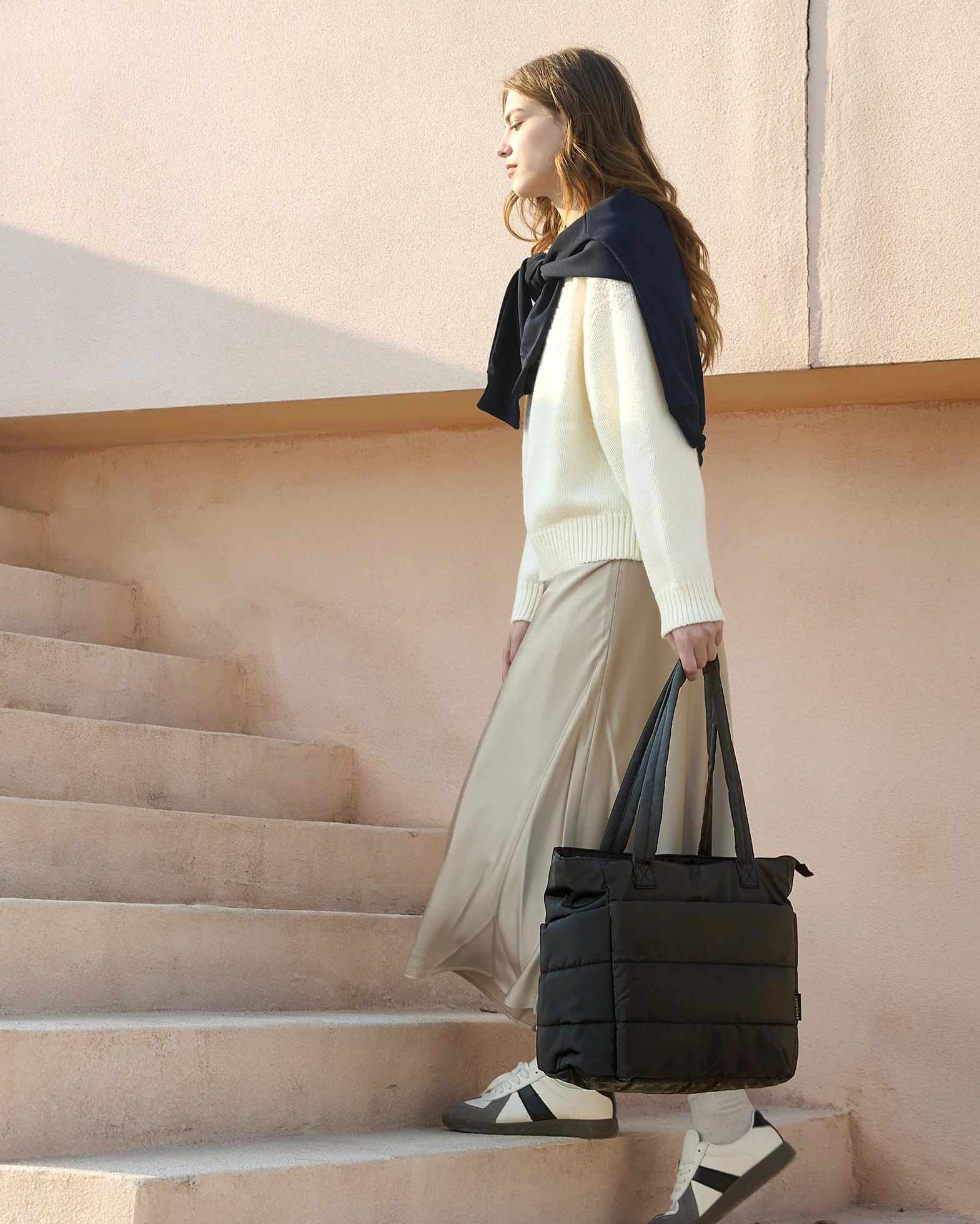 bagsmart Torebka damska Puffy Tote Bag torba na ramię, 20 l, torba robocza z zamkiem błyskawicznym, lekka torebka do pracy, podróży, na zakupy, do szkoły