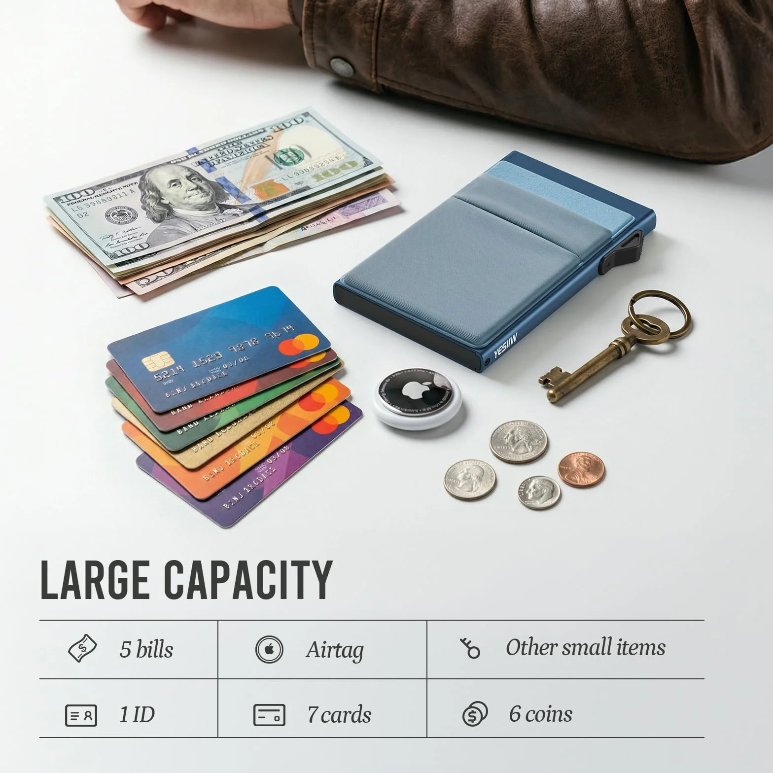 YESIIW Portfel męski mały Slim Wallet for Men, Minimalistyczny portfel z ochroną RFID, uchwyt na karty, portfel składany z kieszenią na monety, smukłe etui na karty, Minimalistyczny