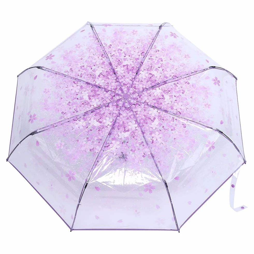 BuyWeek Przezroczysty parasol kieszonkowy, odporny na burzę, 55 × 93 cm, mini, modny na wesele, ukończenie szkoły (jasny fioletowy)