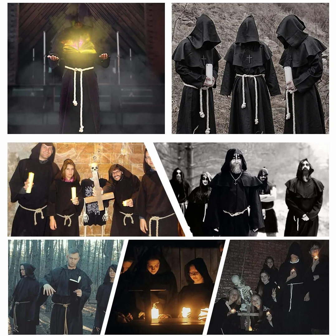 Wishstar Dekoracja na Halloween, średniowieczny renesans, mnich ze sznurkiem, męski prister z krzyżem na imprezę tematyczną, Halloween, Cosplay, karnawał i karnawał