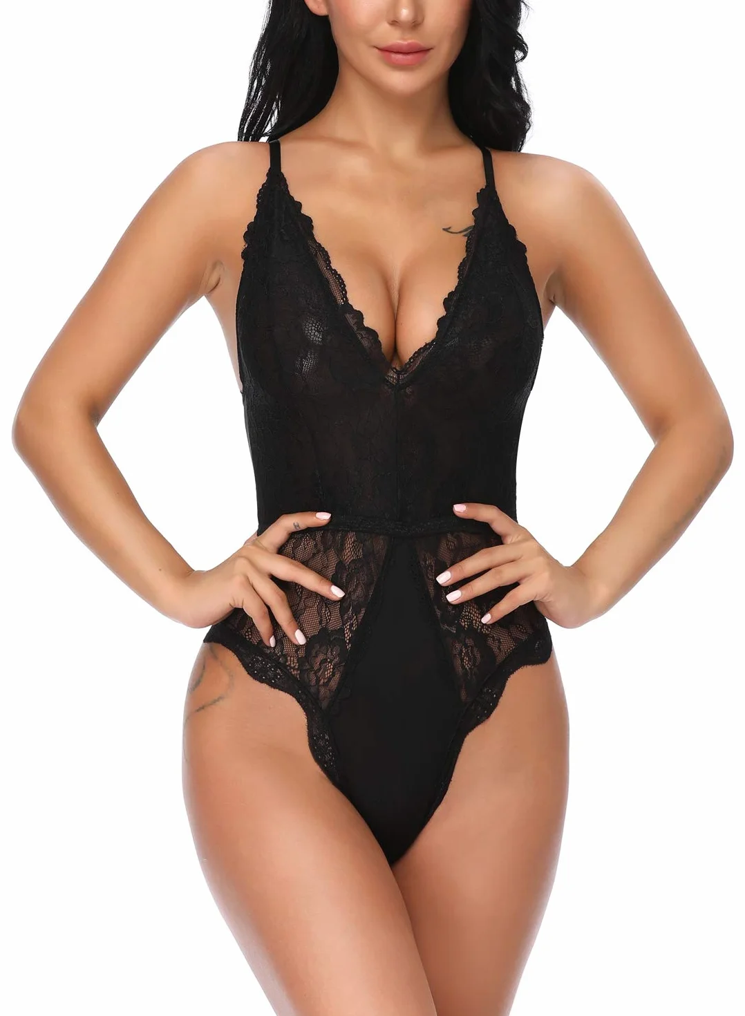 EVELIFE Damska seksowna bielizna Teddy One Piece Lace Babydoll Body z głębokim dekoltem w serek