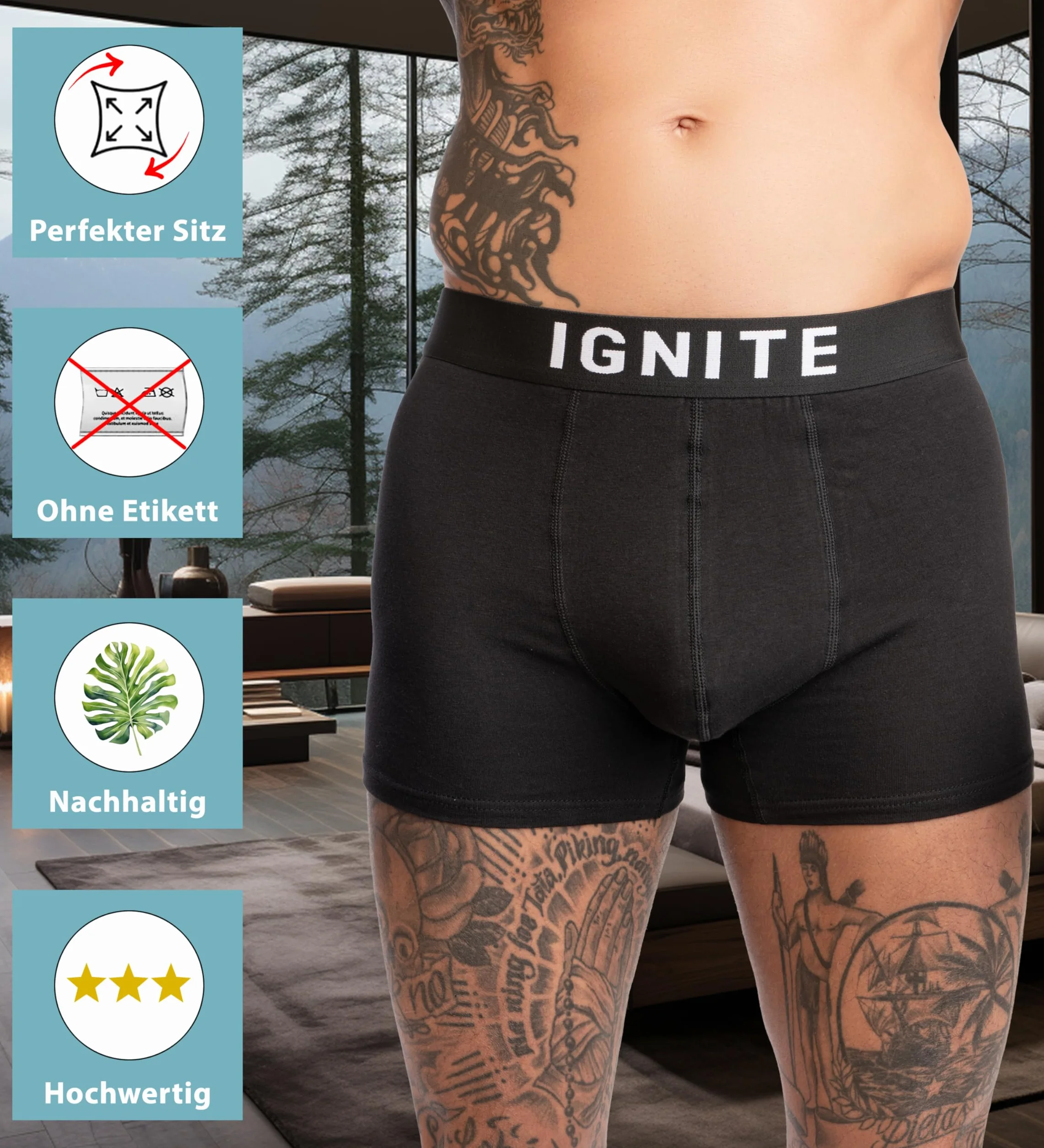 Ignite Bokserki męskie, bawełniane, 6 par, bielizna męska, oddychająca, bez drapiących metek