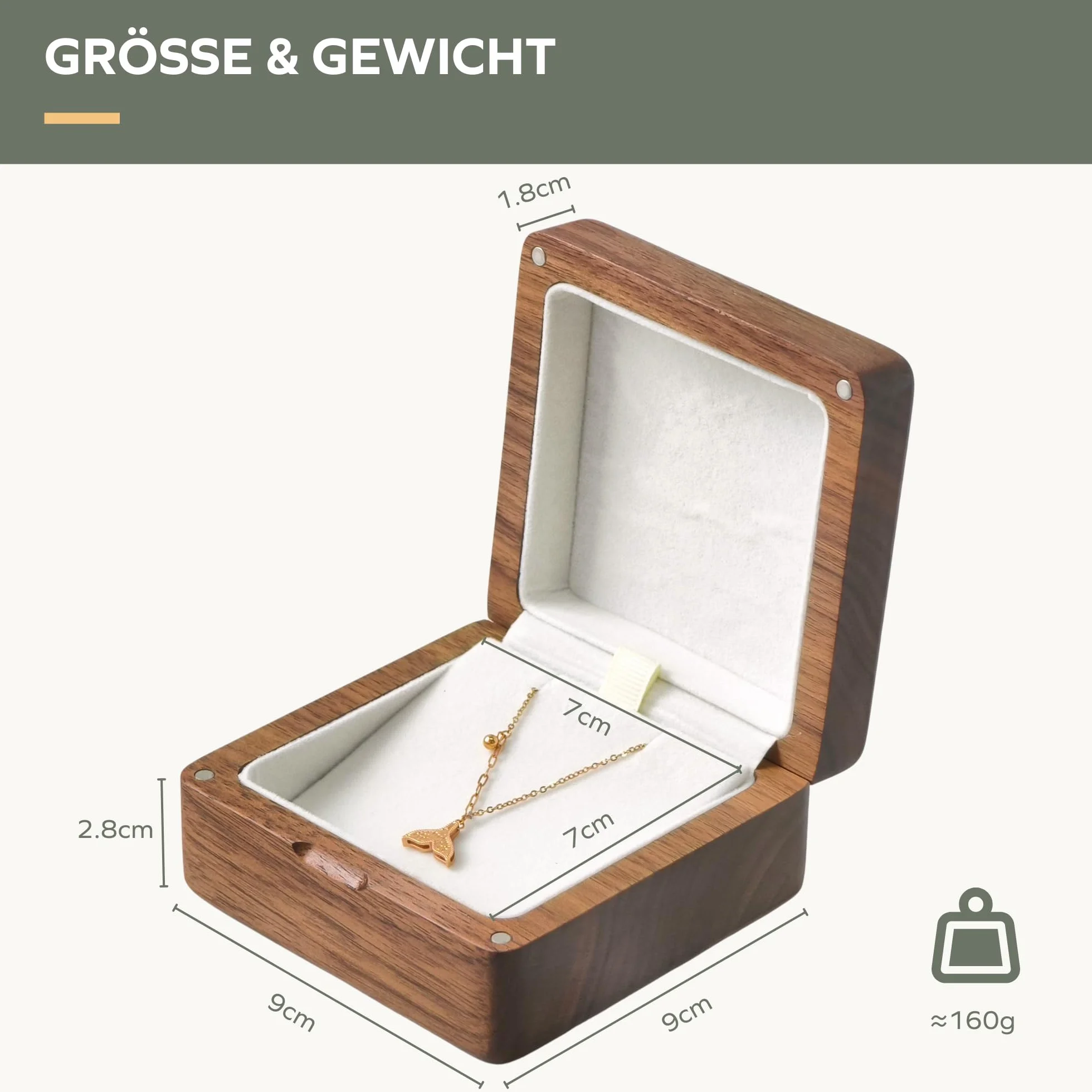 muso wood Drewniane pudełko na szyję z prawdziwego drewna orzecha włoskiego, pudełko na wisiorek, szkatułka na biżuterię, naszyjnik, bransoletki, pudełko na prezent