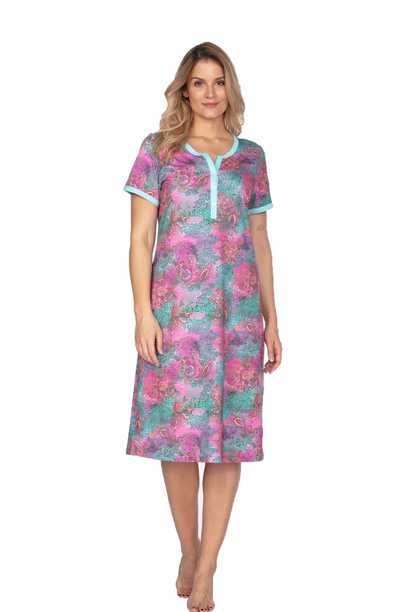 e.Femme® Damska koszula nocna z krótkim rękawem Monika 1082 ze 100% bawełny
