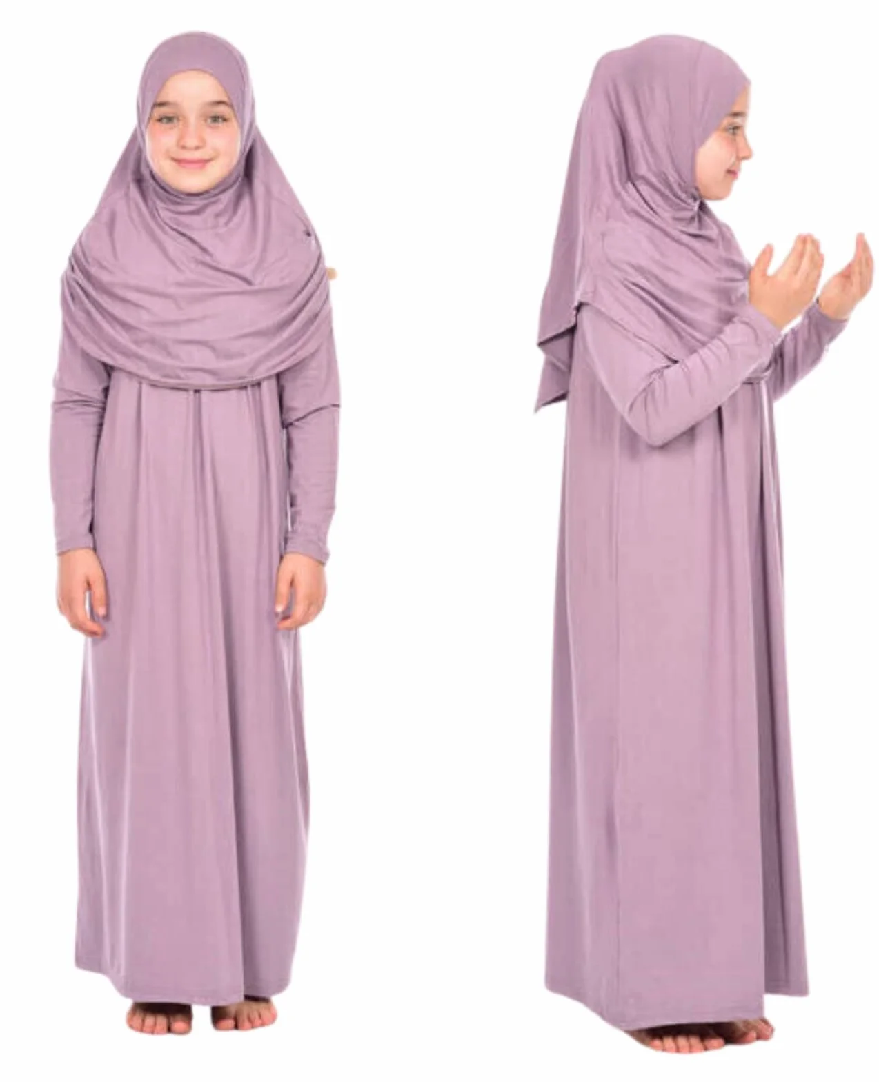 Prien Dziecięca sukienka modlitewna muzułmańska odzież dla dziewczynek z długim rękawem Abaya z hidżabem dwuczęściowy zestaw maxi islamski szalik kaftan Jilbab