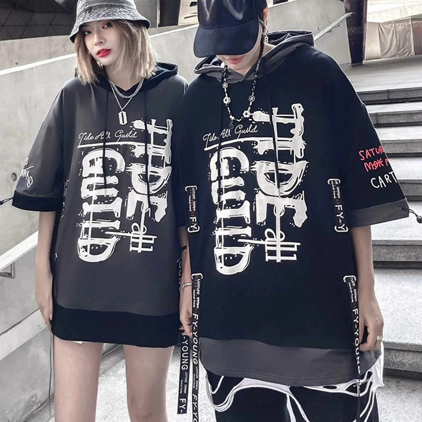 XYXIONGMAO Techwear japońska koszula Streetwear Hip Hop koszule męskie graficzne T alfabet projekt odzież robocza gotycka bluza z kapturem
