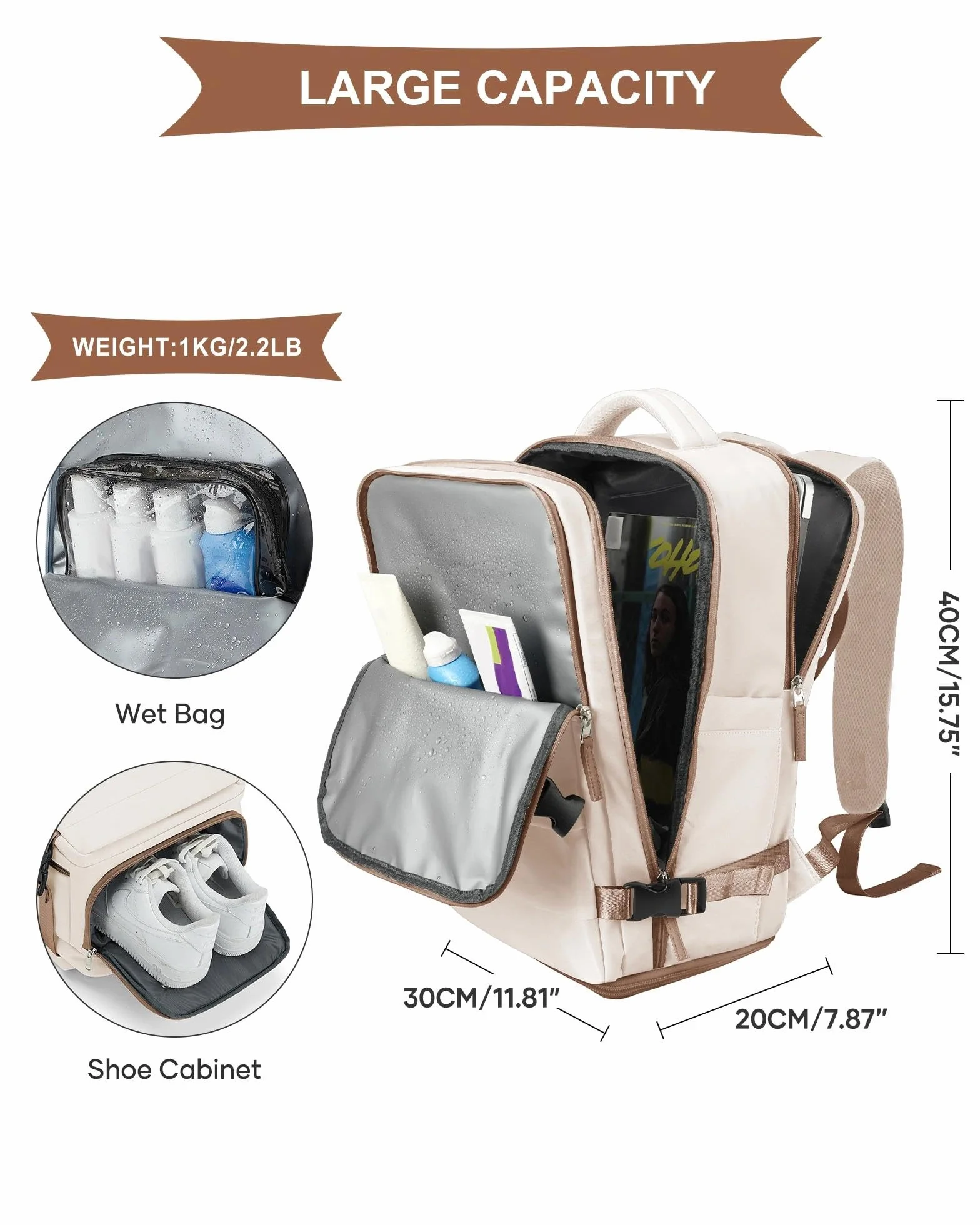 SZLX Torba Kabinowa Ryanair 40x20x25 na Bagaż Podręczny z Kieszenią na Laptopa Plecak Podróżny dla Kobiet Plecak Podróżny Easyjet Bag 45x36x20 Plecak Damski Miejski Wodoodporny Plecak Samolotowy