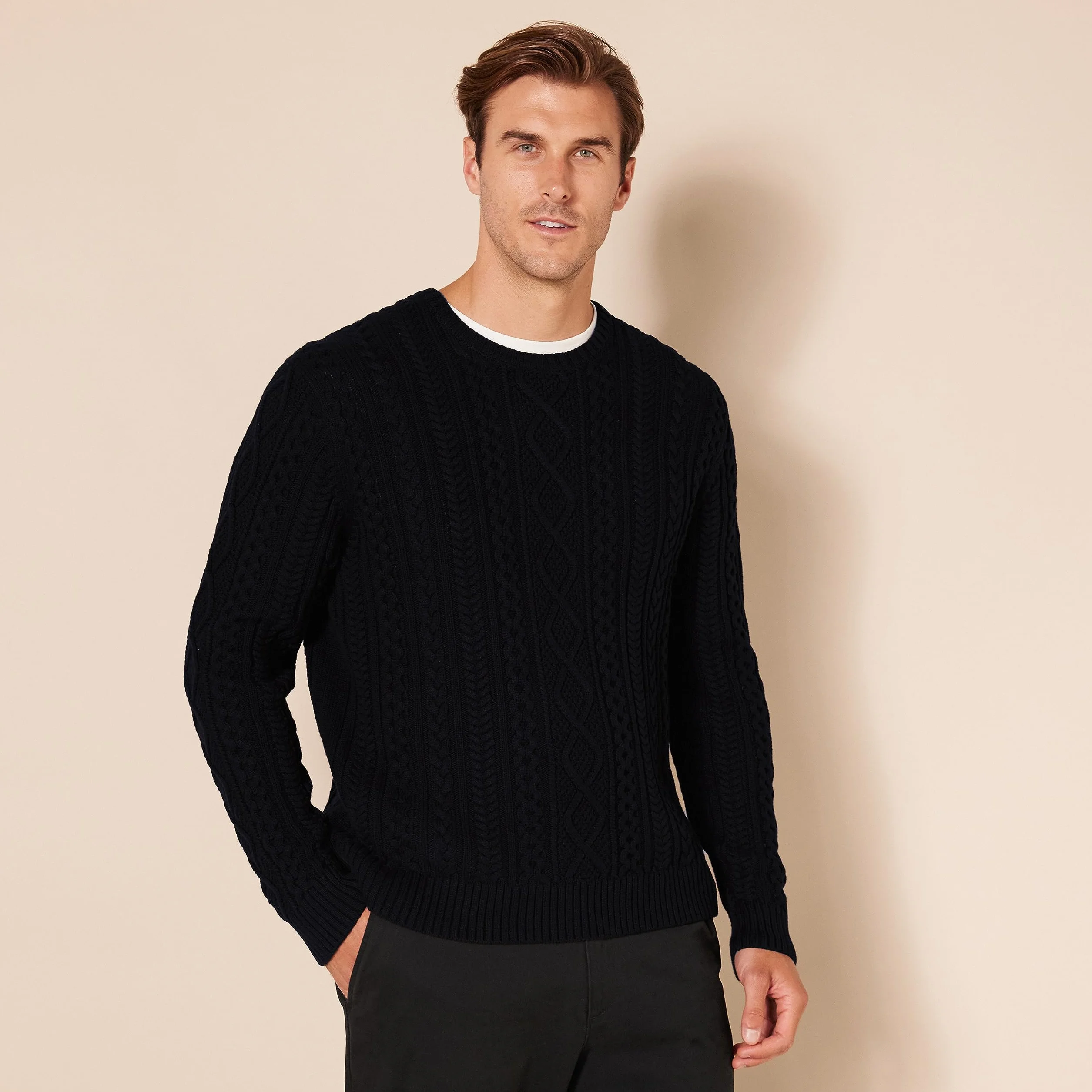 Amazon Essentials Mężczyźni Sweter z długim rękawem 100% bawełny Fisherman Cable Crewneck