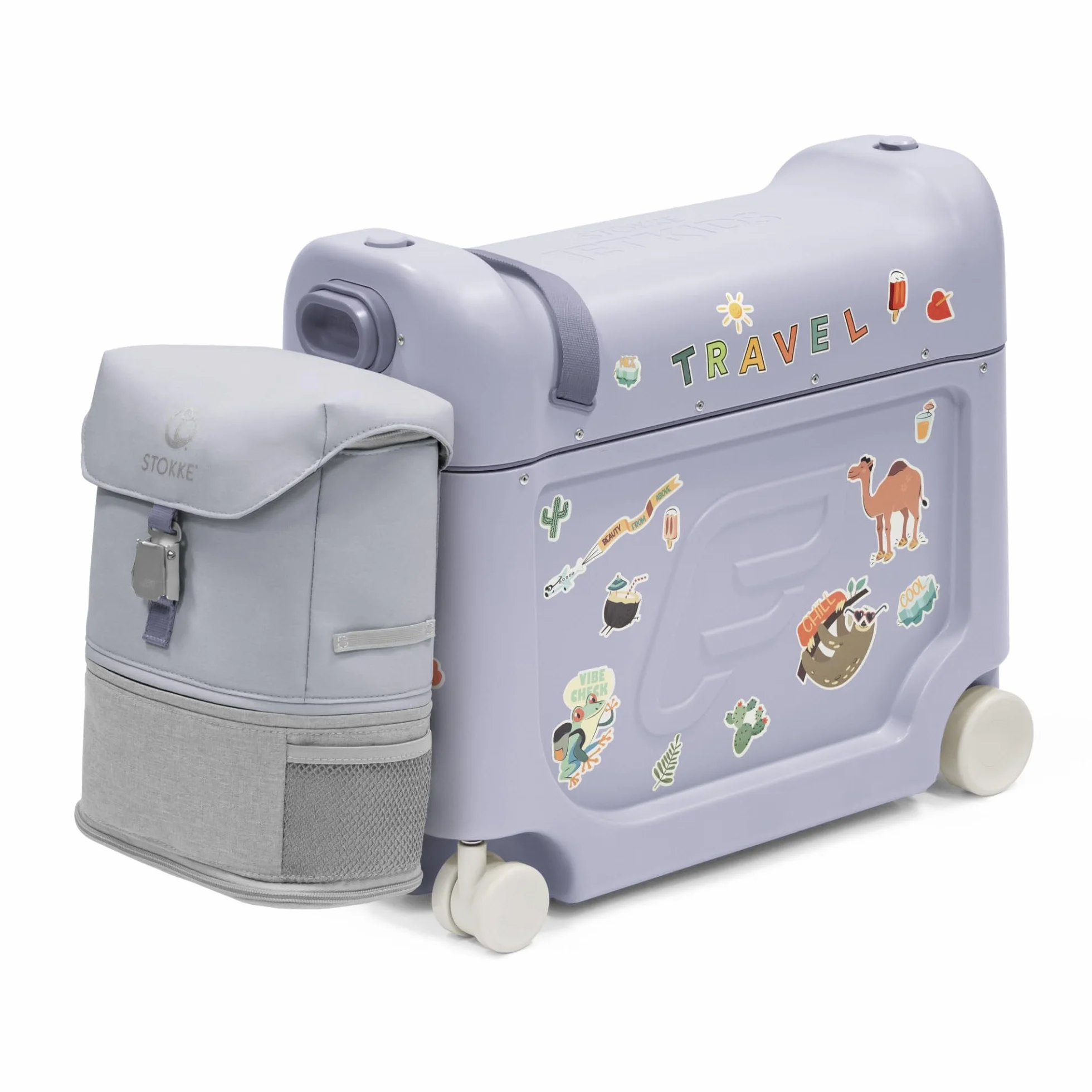 Stokke JetKids Zestaw podróżny, Arctic Blue - Zawiera jeżdżącą walizkę BedBox i plecak - Idealny dla dzieci w dieku 2-7 lat (do 35 kg)
