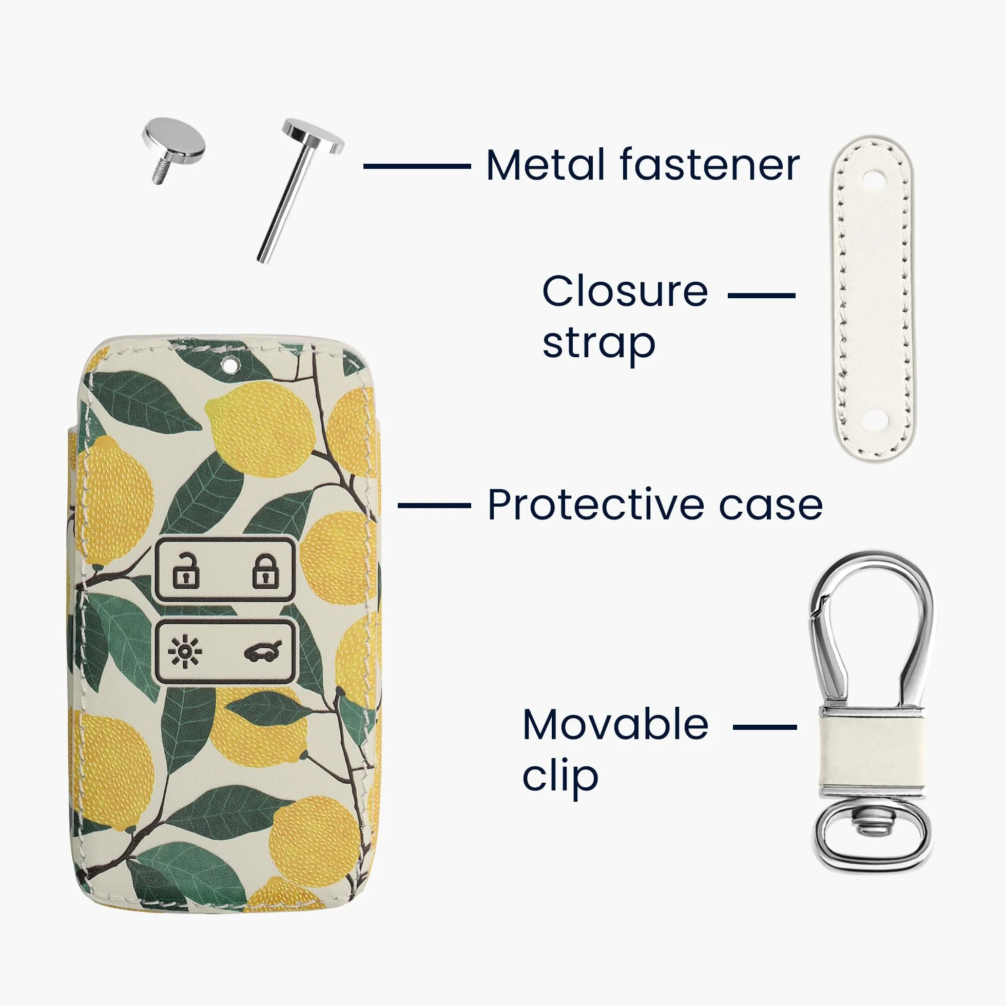 kwmobile Etui na klucze kompatybilne z kluczem samochodowym Renault z 4 przyciskami (tylko Keyless Go) - sztuczna skóra - cytryny żółty/zielony/beżowy