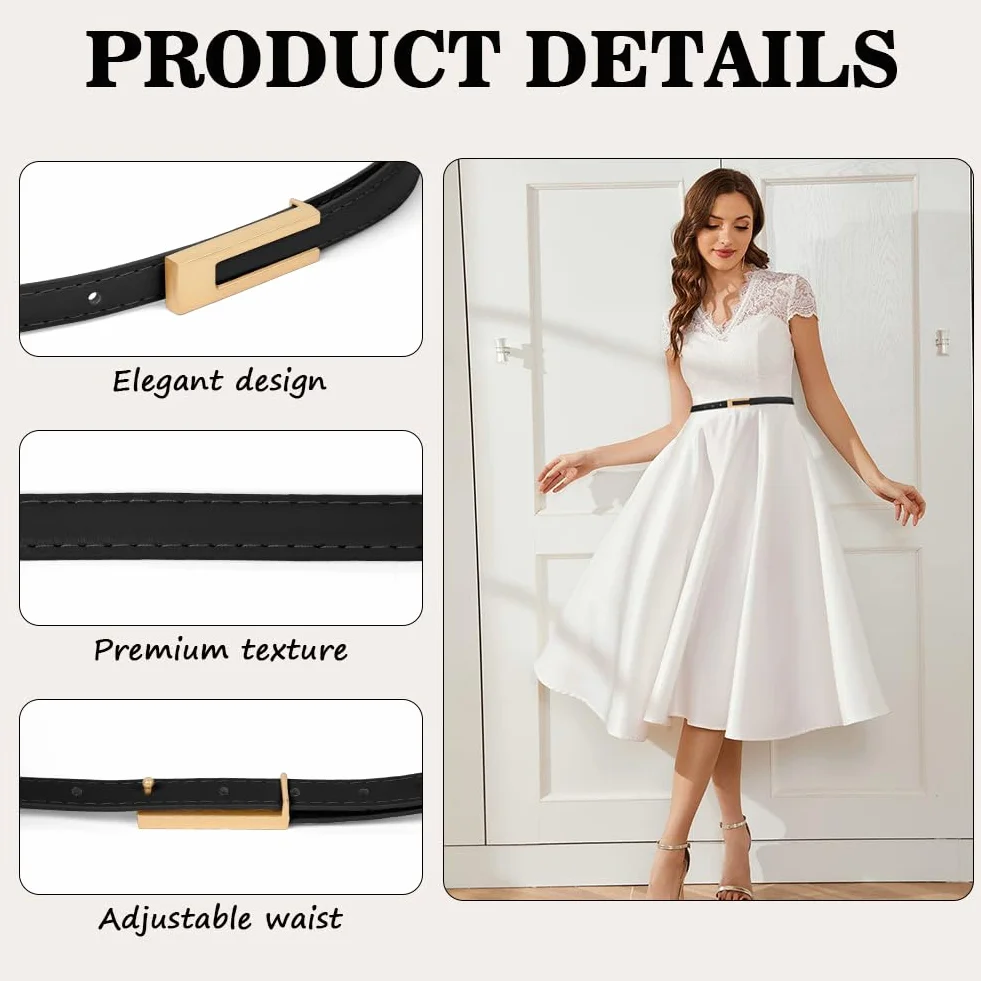 flintronic Damskie skórzane paski, cienki pas biodrowy, wąski pasek z metalową klamrą, solidny i dekoracyjny pasek vintage, klasyczny wąski pas biodrowy, regulowany pas do dżinsów, sukienek, garnituru