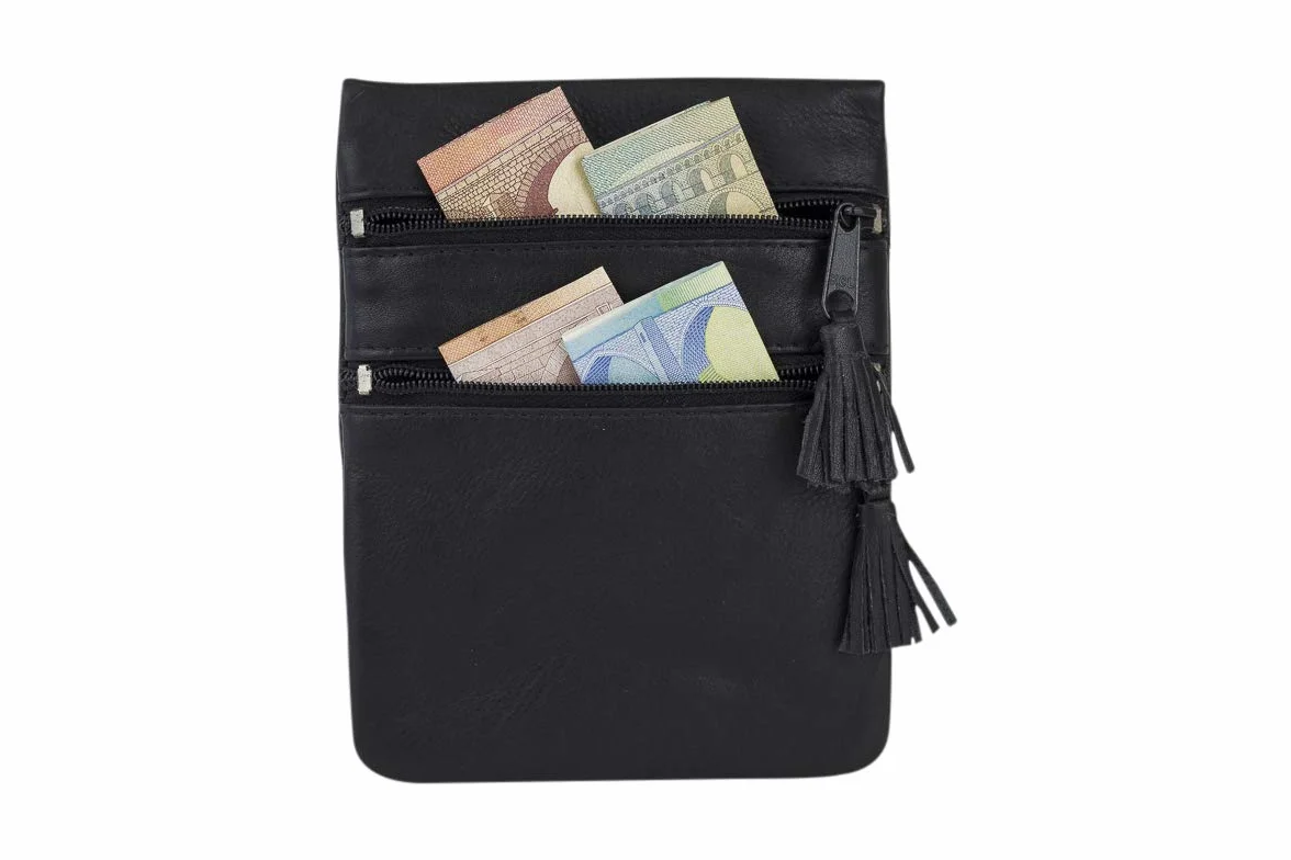 LEAS Torebka na szyję prawdziwa skóra, czarna Travel-Line