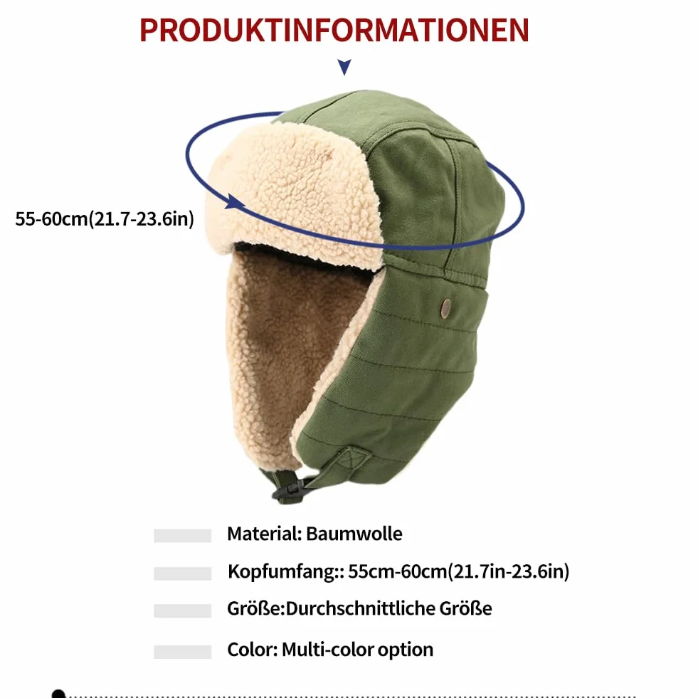 Czapka lotnicza z mieszanki wełny z klapkami na uszy, zimowe czapki rosyjskie, czapka myśliwska Ushanka