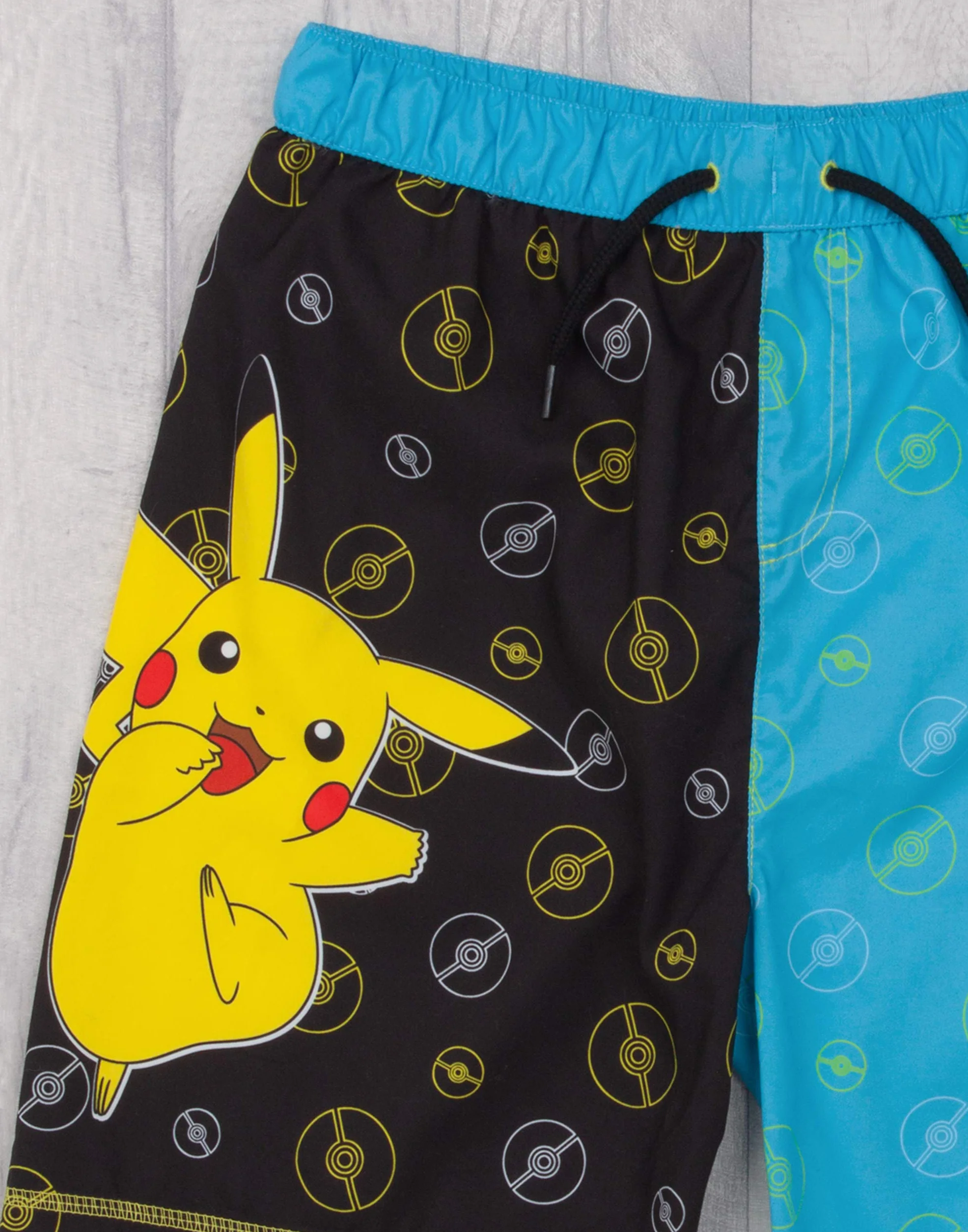 Pokemon Szorty kąpielowe dla chłopców | Czarno-niebieskie stroje kąpielowe Pikachu dla dzieci i nastolatków | Spodnie kąpielowe dla graczy ze sznurkiem w pasie